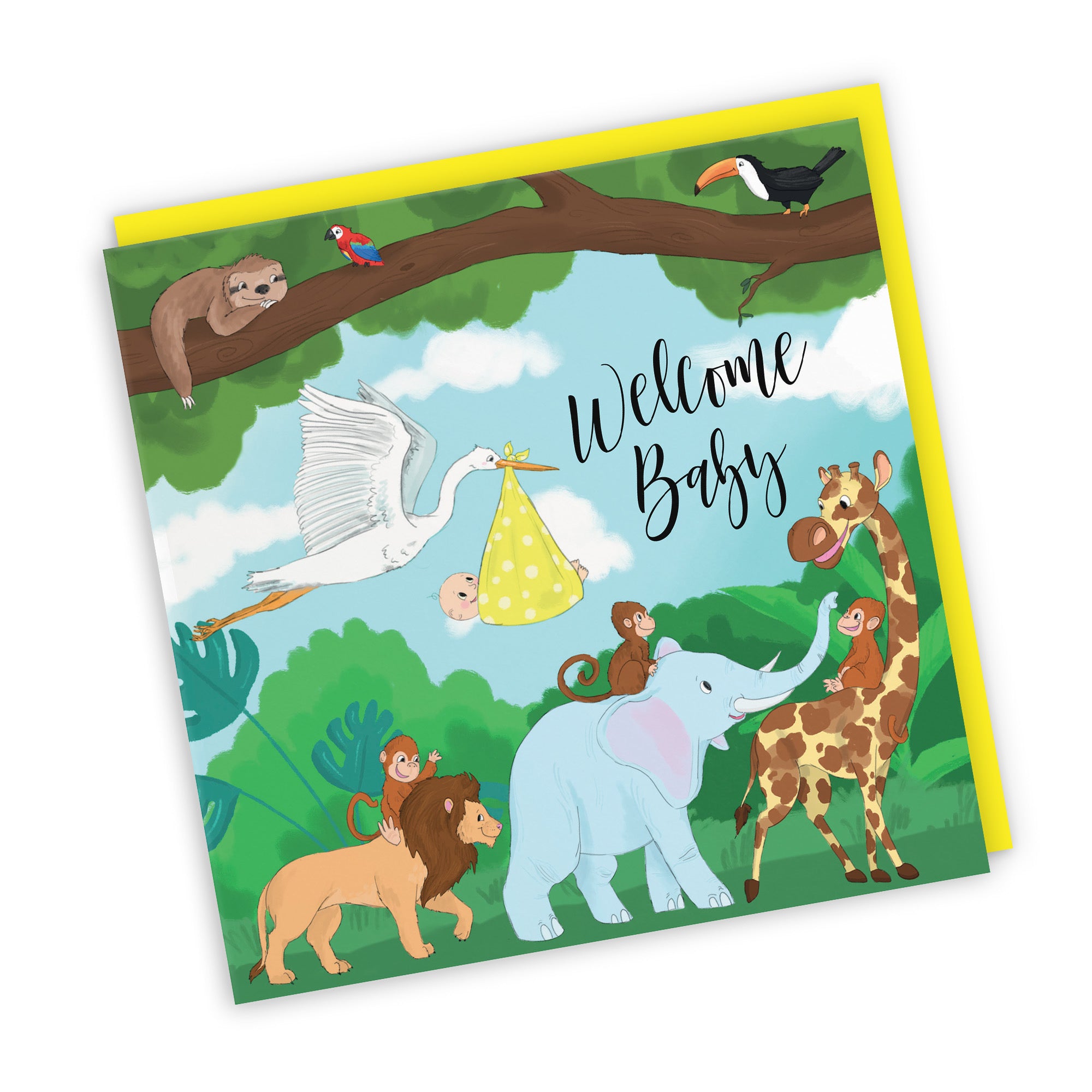 Welcome Baby Card Stork Yellow Jungle - Default Title (TH03383)
