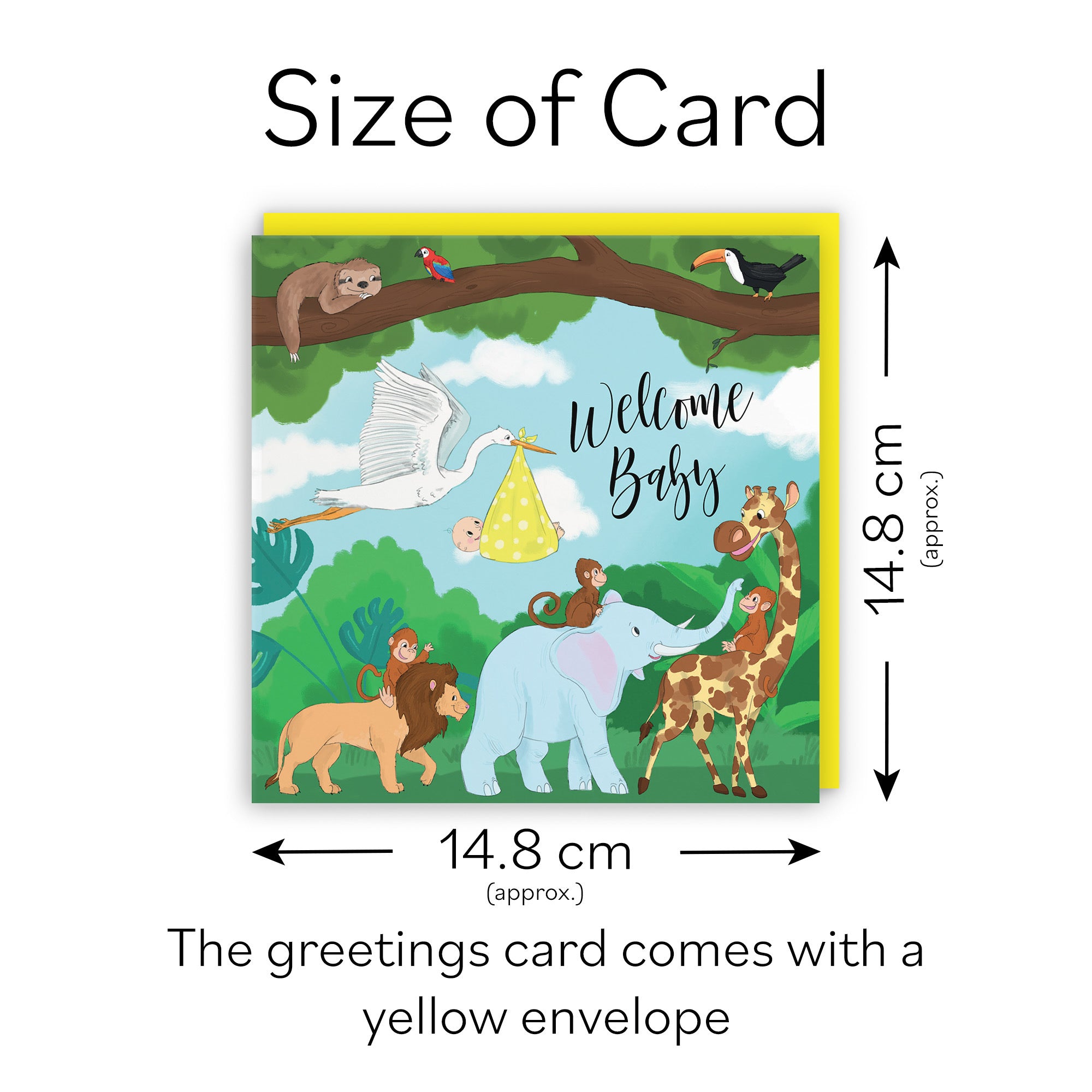 Welcome Baby Card Stork Yellow Jungle - Default Title (TH03383)