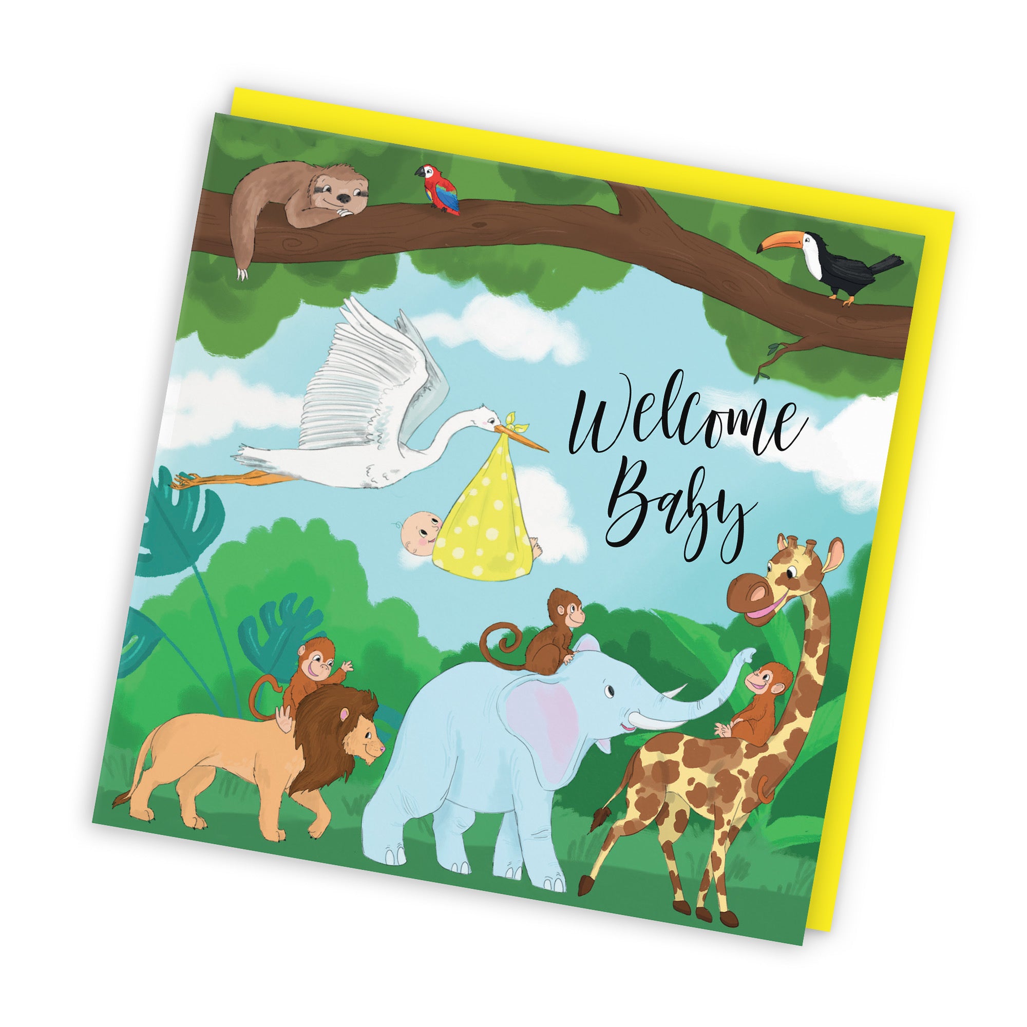 Welcome Baby Card Stork Yellow Jungle - Default Title (TH03383)