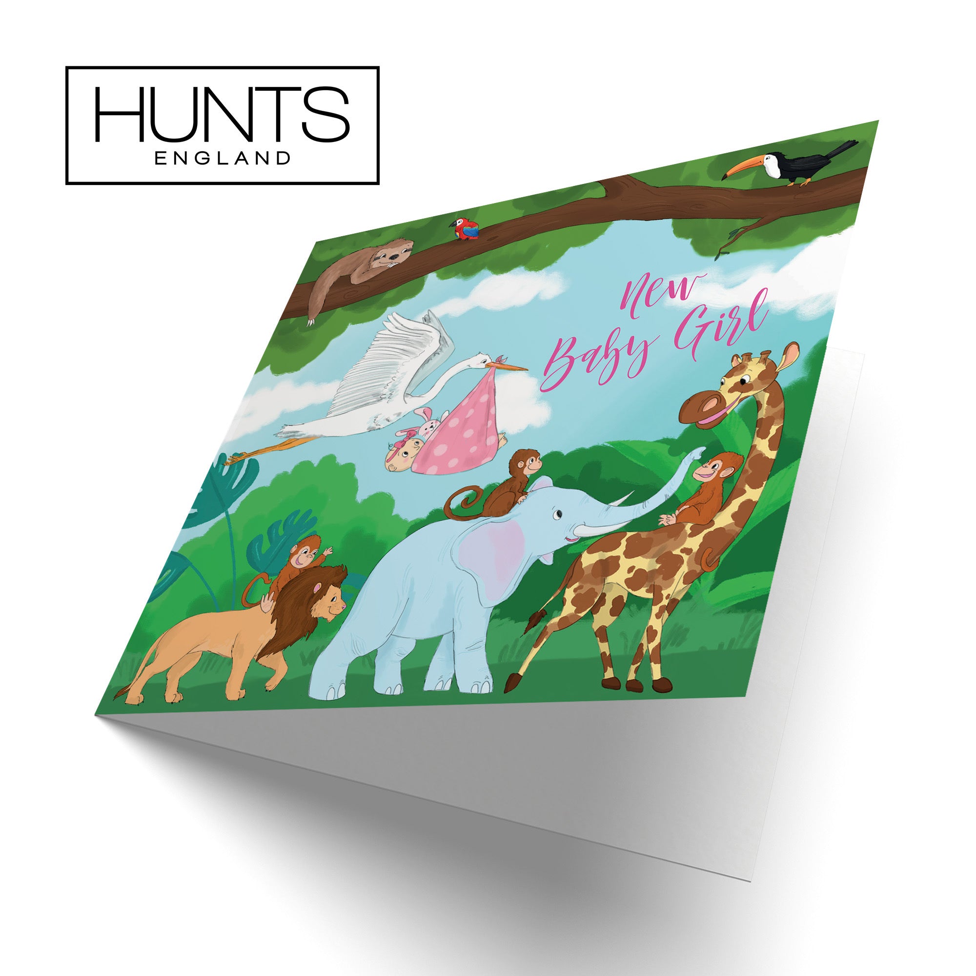 New Baby Girl Congratulations Card Stork Jungle - Default Title (TH03384)