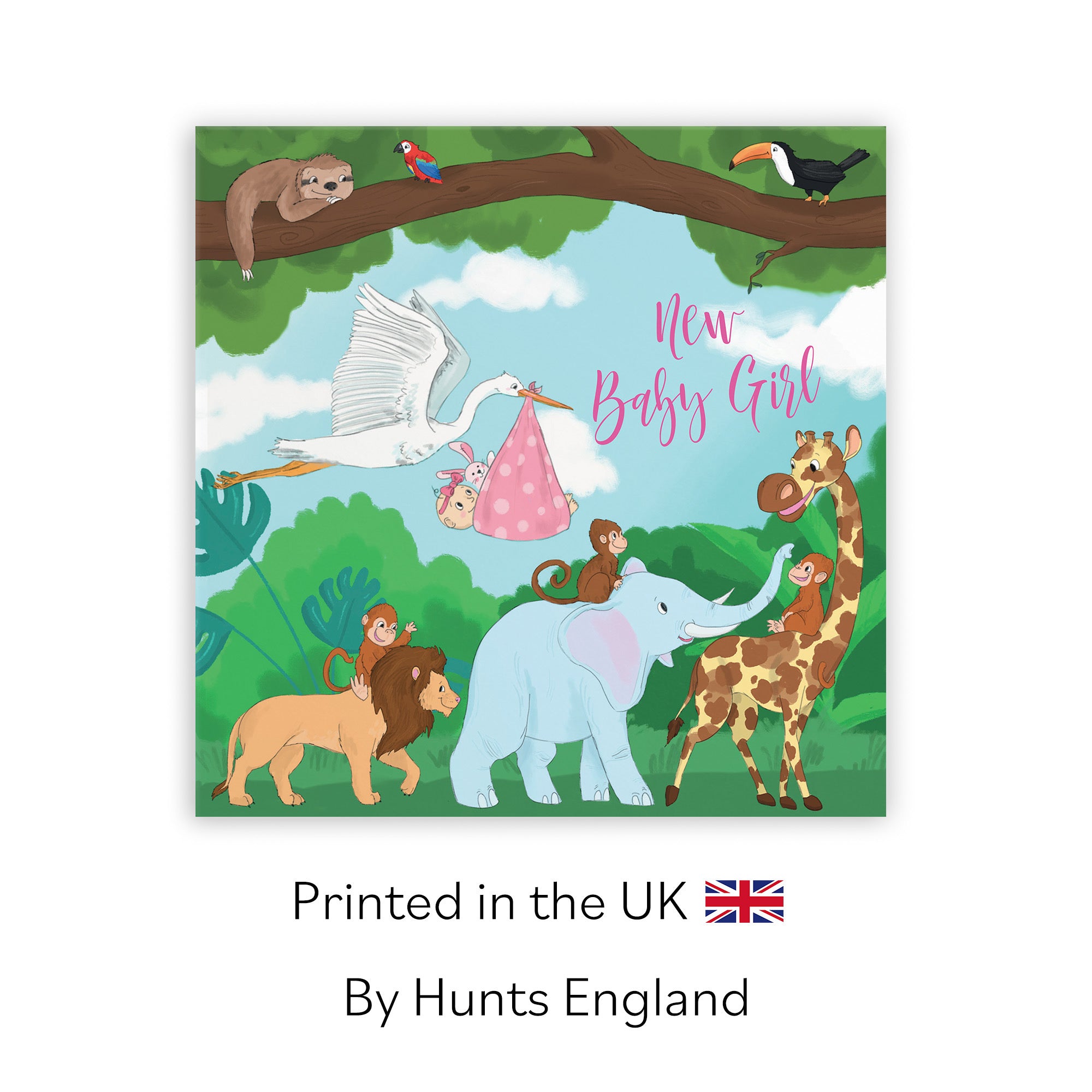 New Baby Girl Congratulations Card Stork Jungle - Default Title (TH03384)