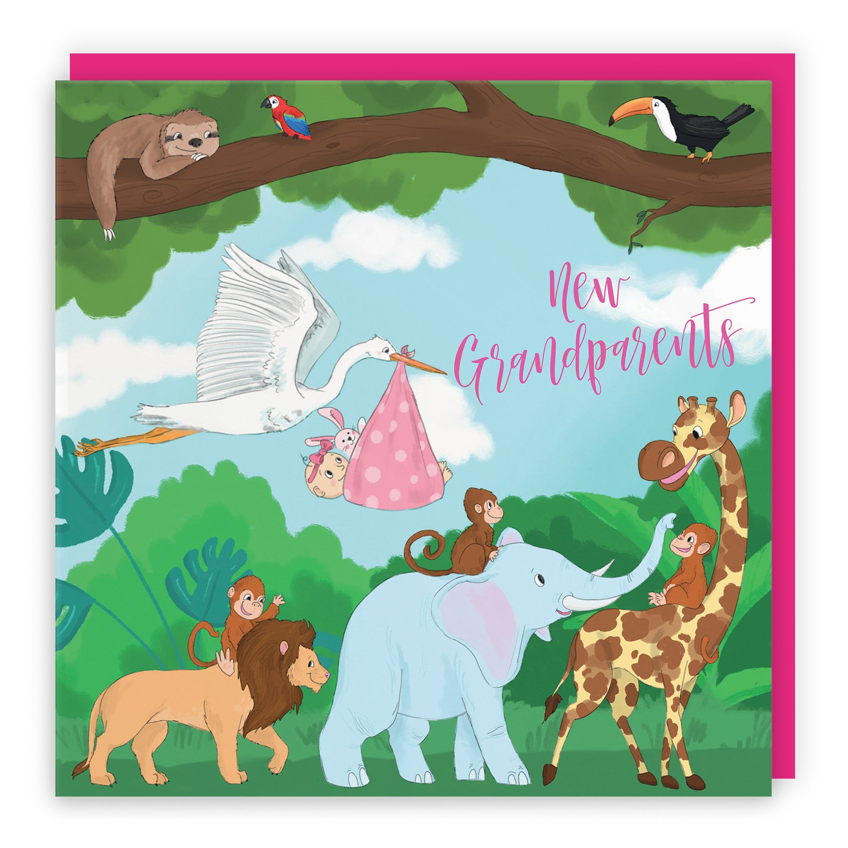 New Grandparents Of Baby Girl Congratulations Card Jungle - Default Title (TH03385)