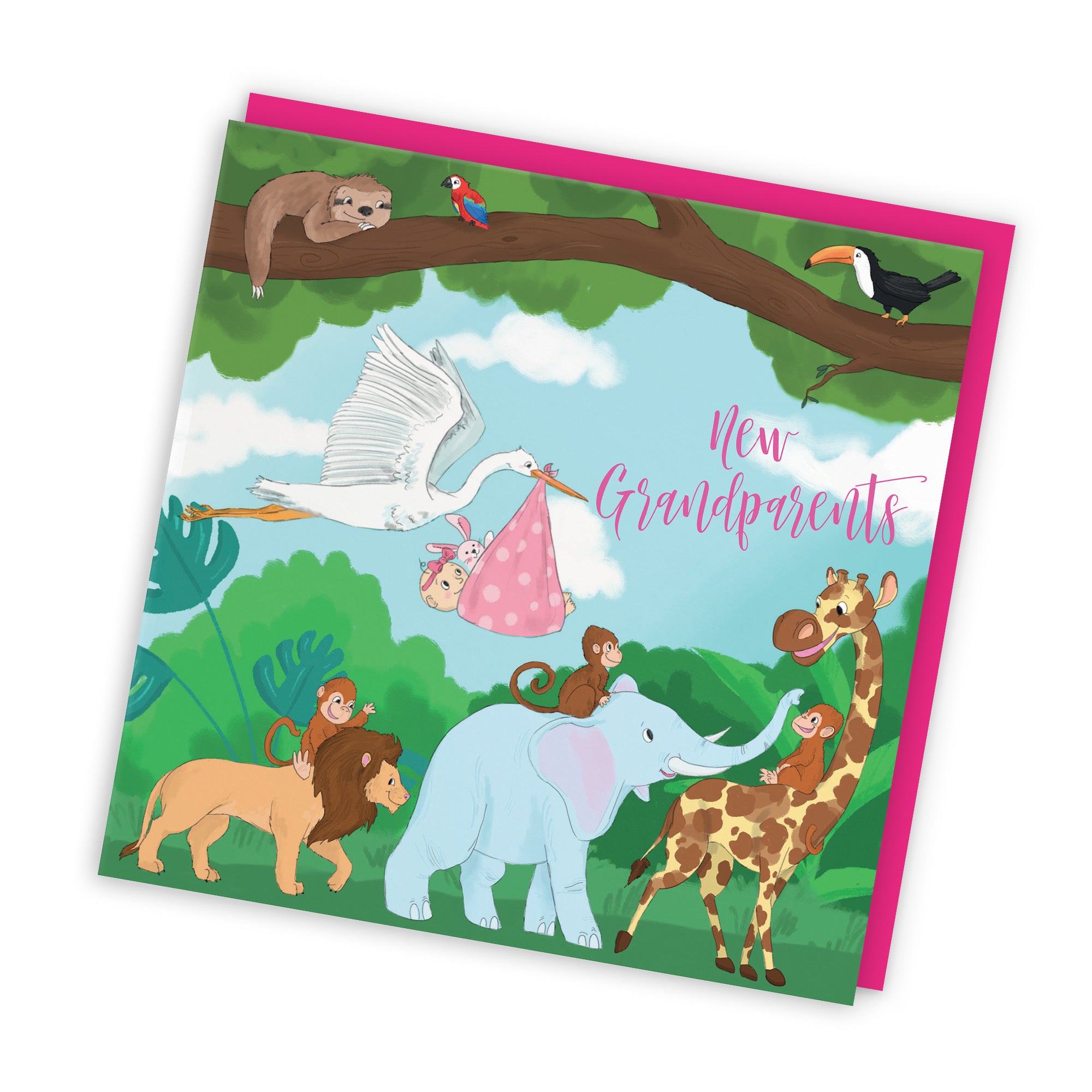 New Grandparents Of Baby Girl Congratulations Card Jungle - Default Title (TH03385)