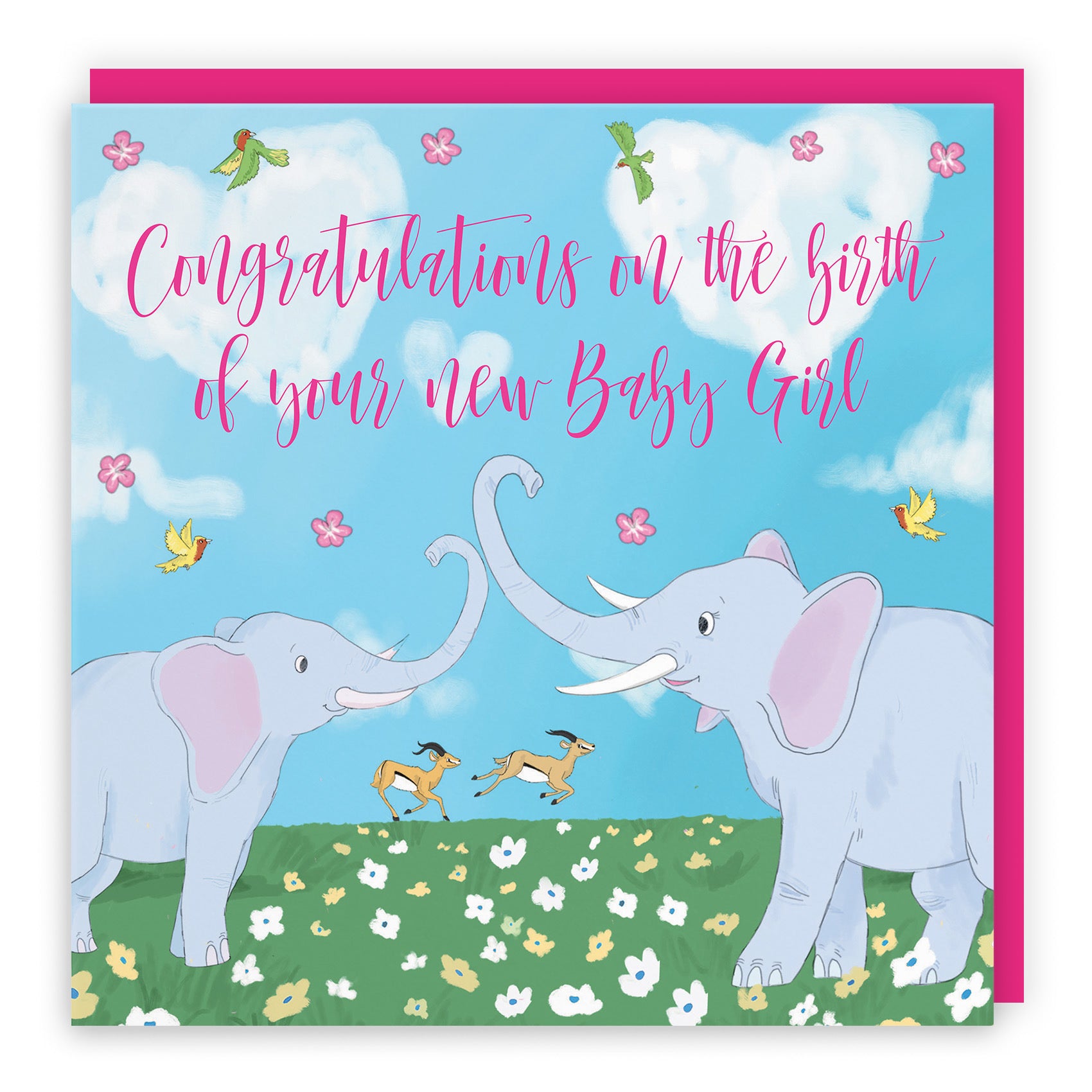 New Baby Girl Card Elephants Cute Animals - Default Title (TH03391)
