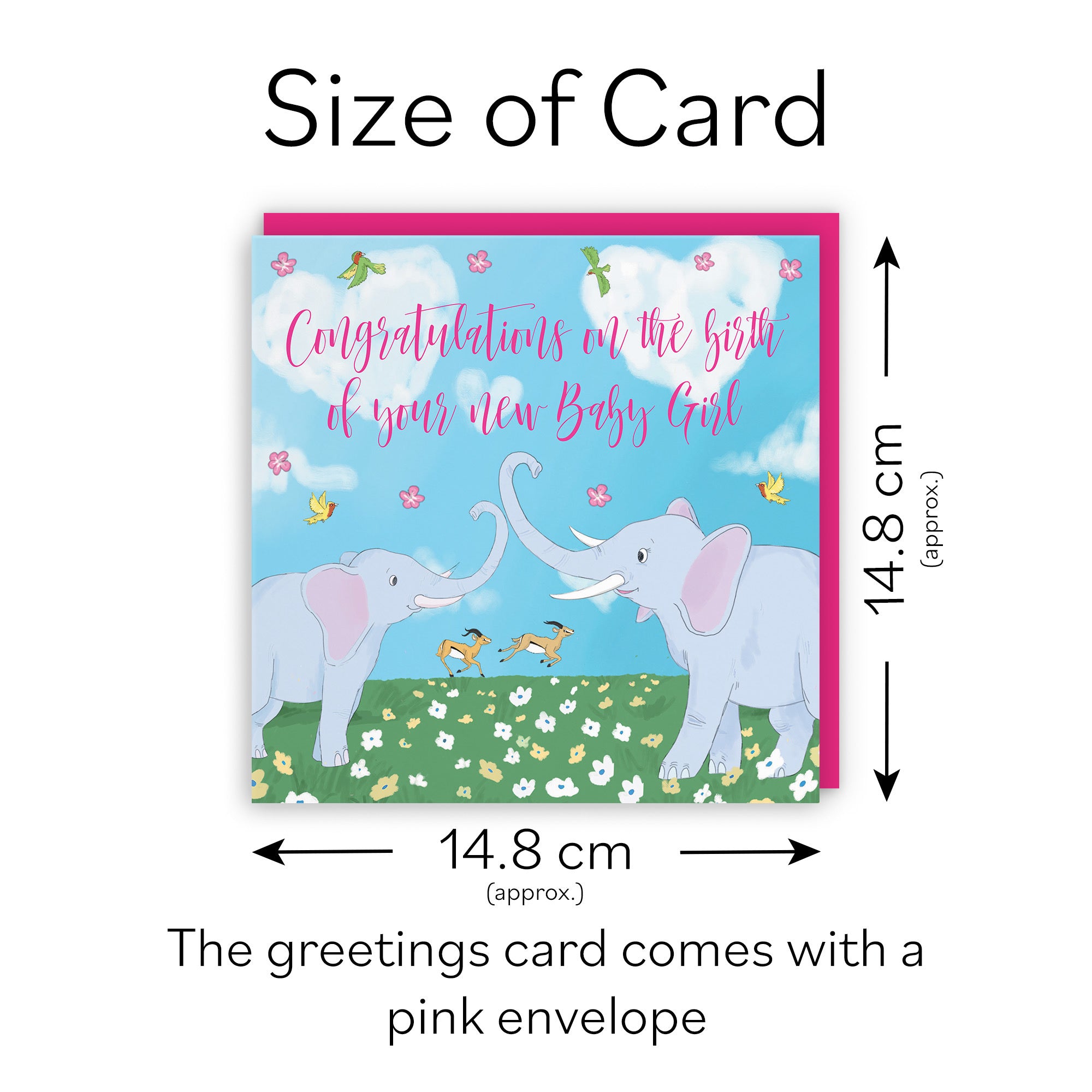 New Baby Girl Card Elephants Cute Animals - Default Title (TH03391)