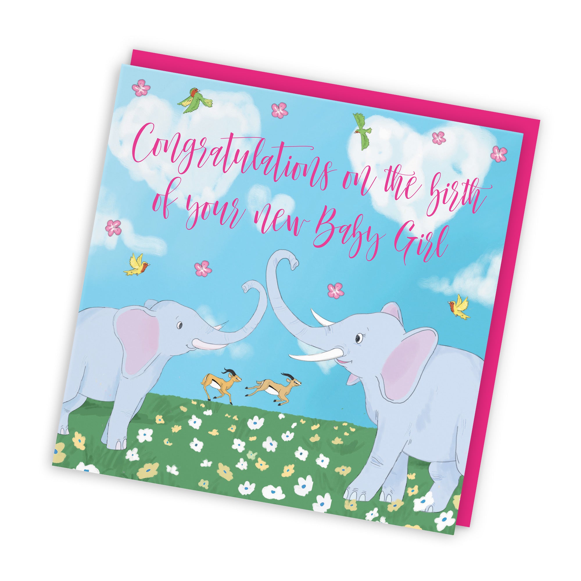 New Baby Girl Card Elephants Cute Animals - Default Title (TH03391)