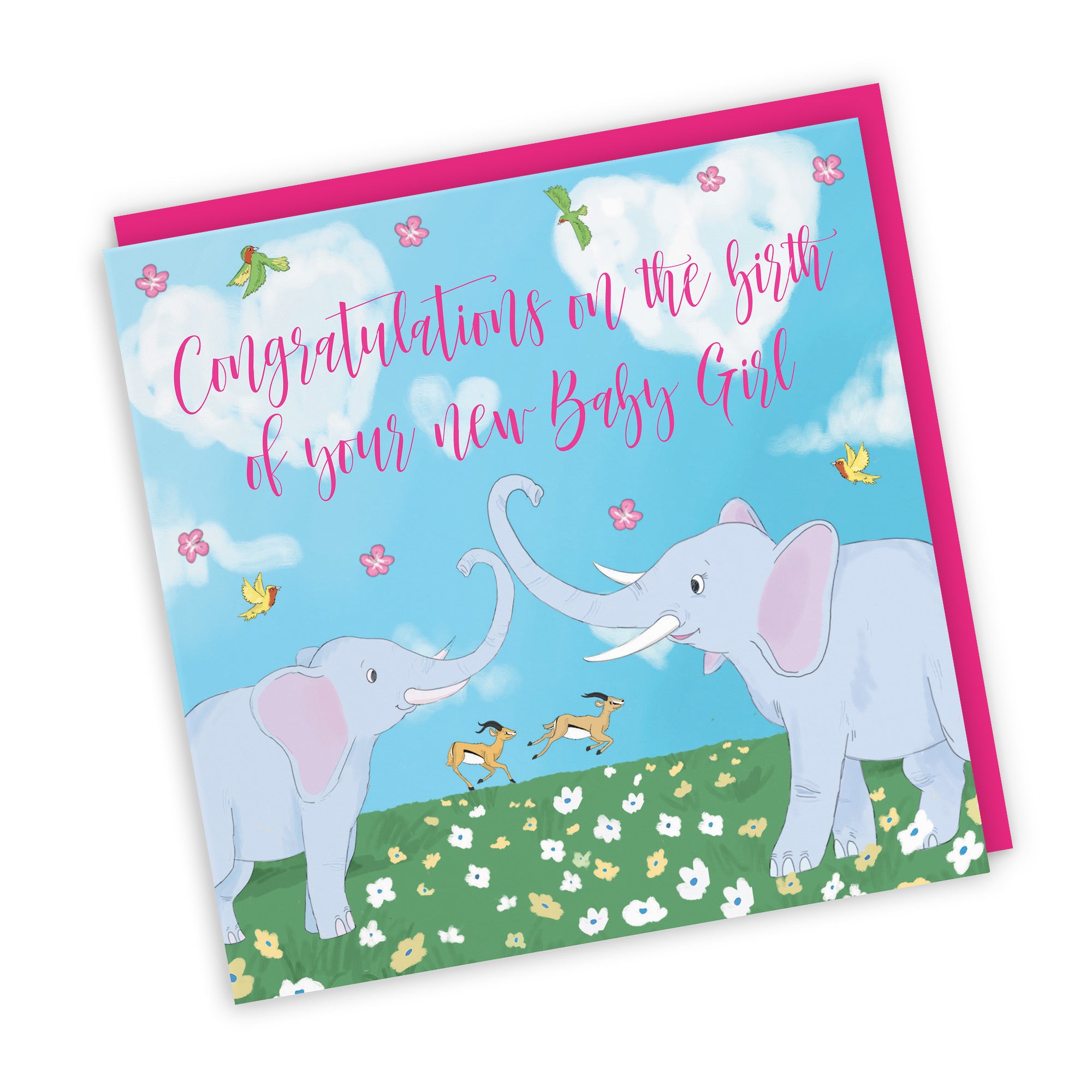 New Baby Girl Card Elephants Cute Animals - Default Title (TH03391)