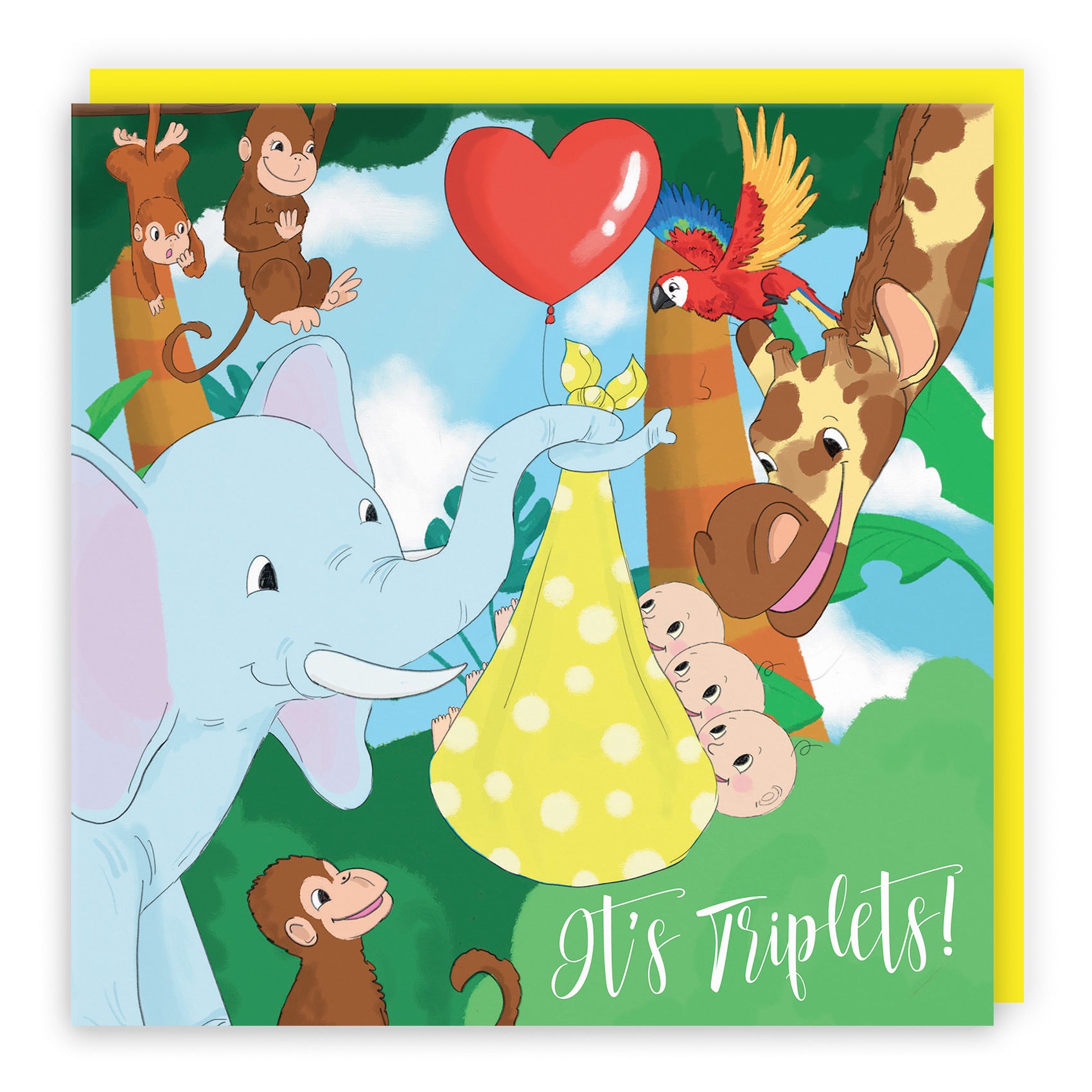 New Baby Triplets Card Elephant Yellow Jungle - Default Title (TH03396)