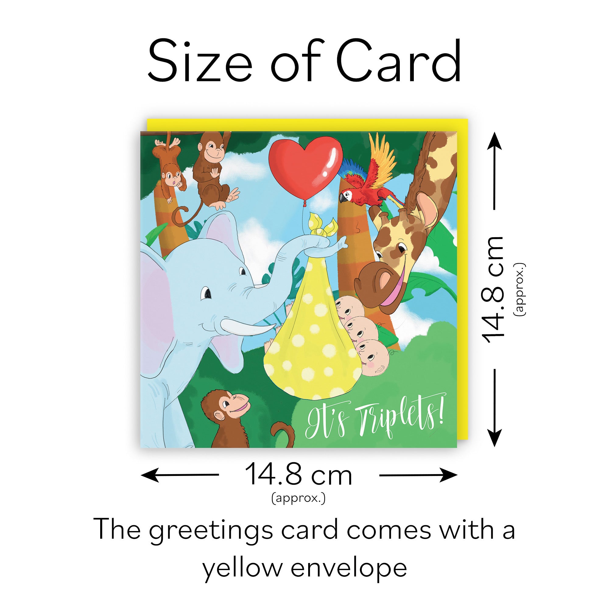 New Baby Triplets Card Elephant Yellow Jungle - Default Title (TH03396)