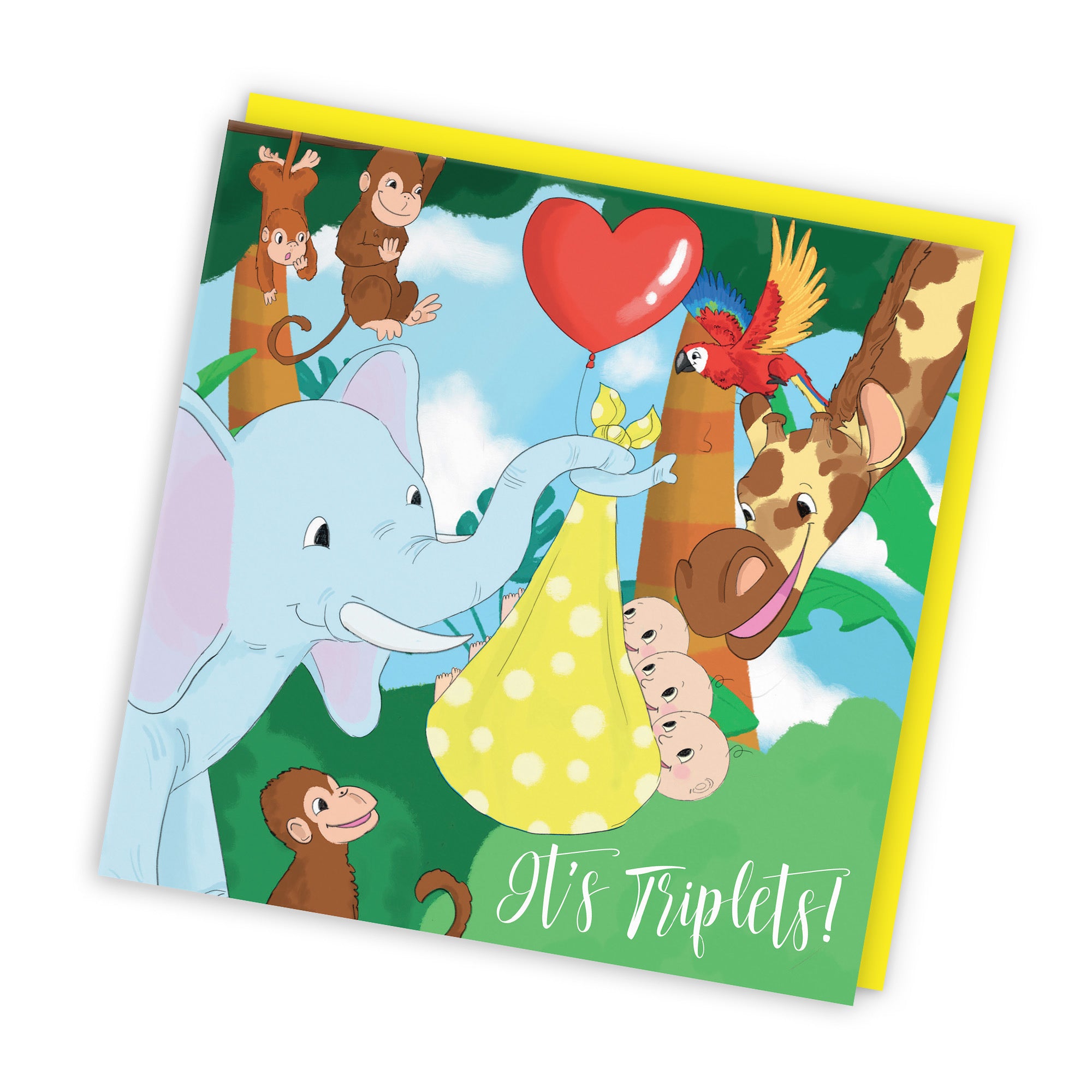 New Baby Triplets Card Elephant Yellow Jungle - Default Title (TH03396)