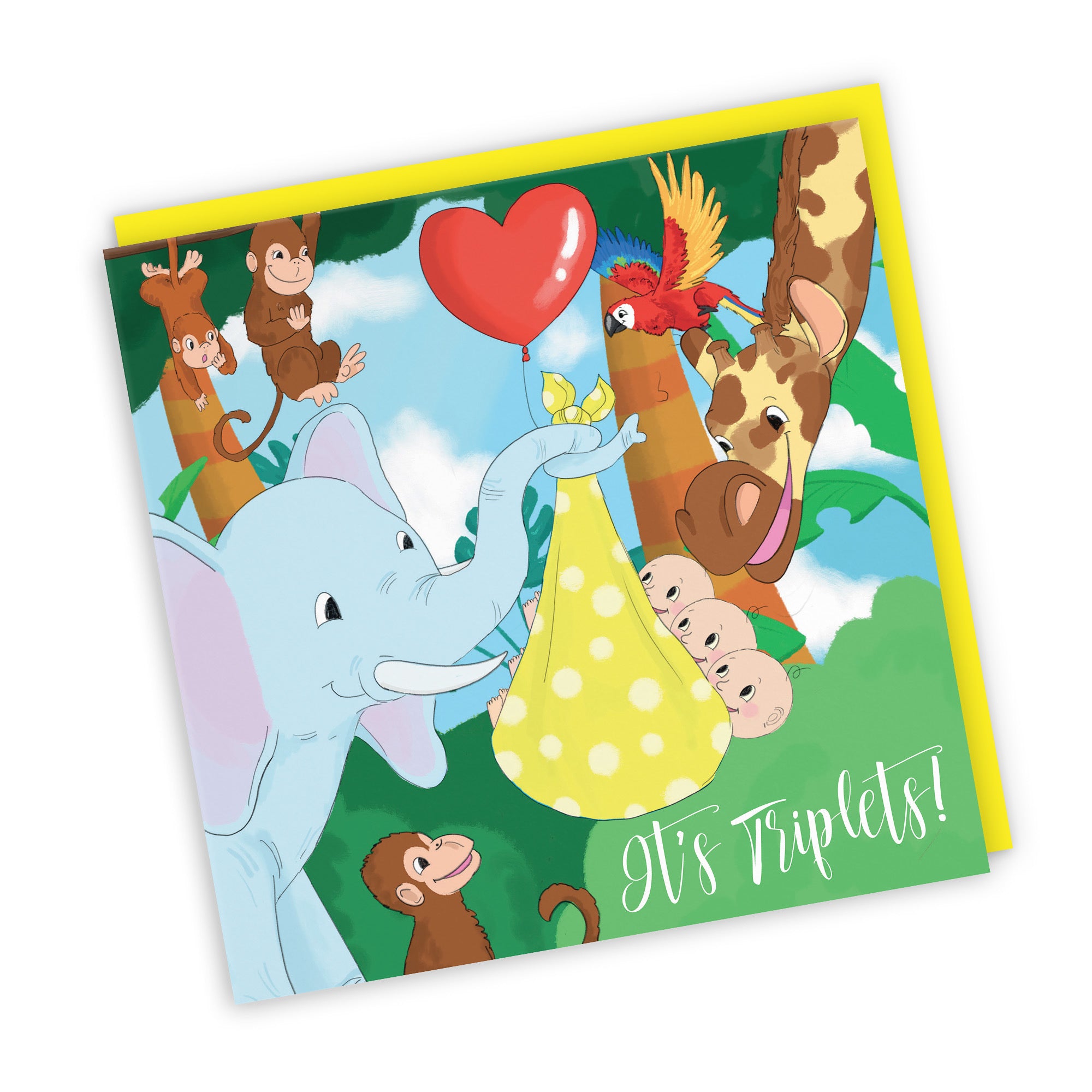 New Baby Triplets Card Elephant Yellow Jungle - Default Title (TH03396)