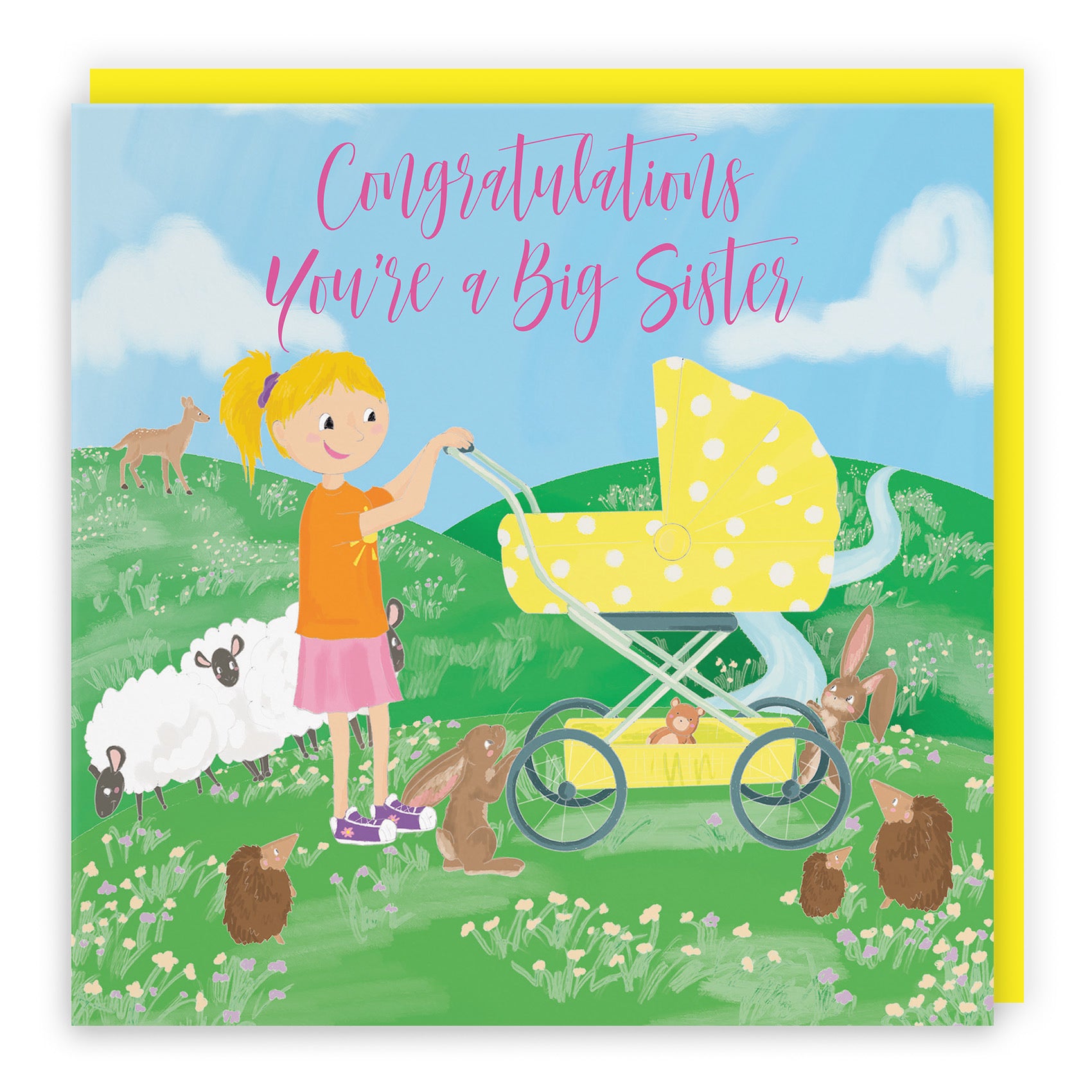 You're A Big Sister New Baby Card Yellow Pram Countryside - Default Title (TH03397)