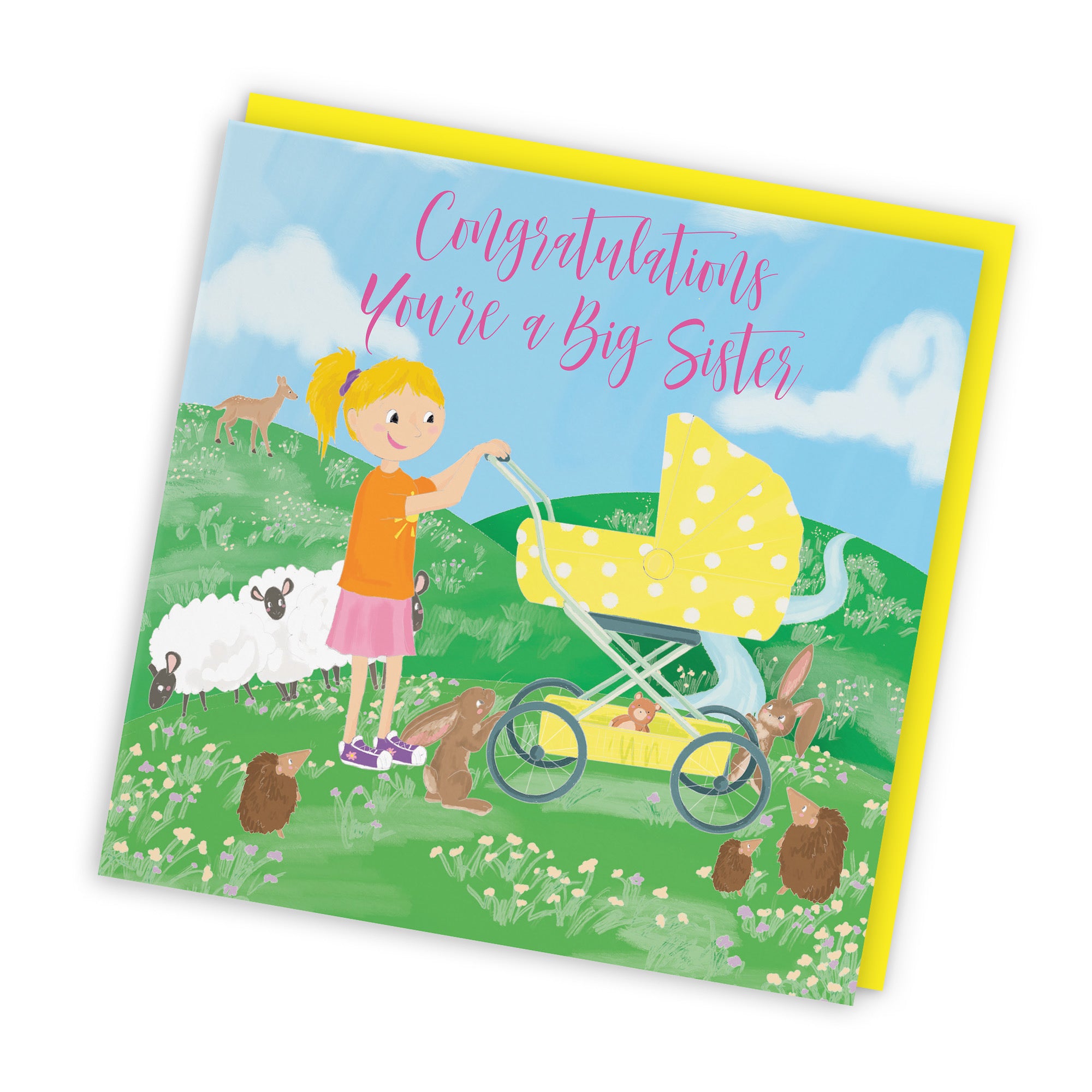 You're A Big Sister New Baby Card Yellow Pram Countryside - Default Title (TH03397)