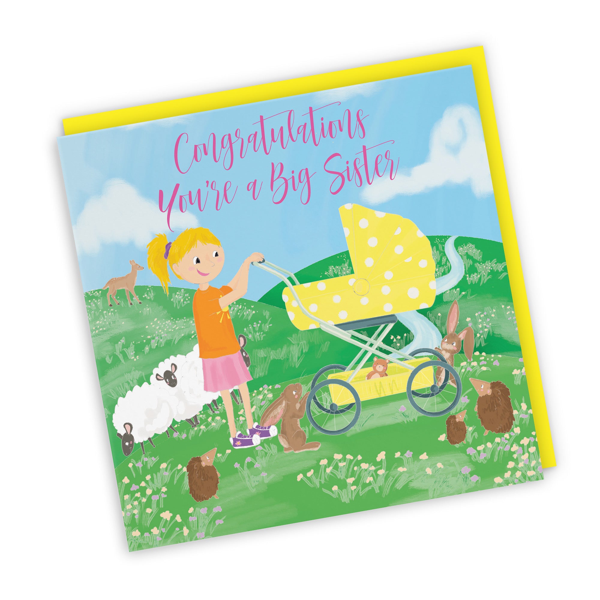 You're A Big Sister New Baby Card Yellow Pram Countryside - Default Title (TH03397)