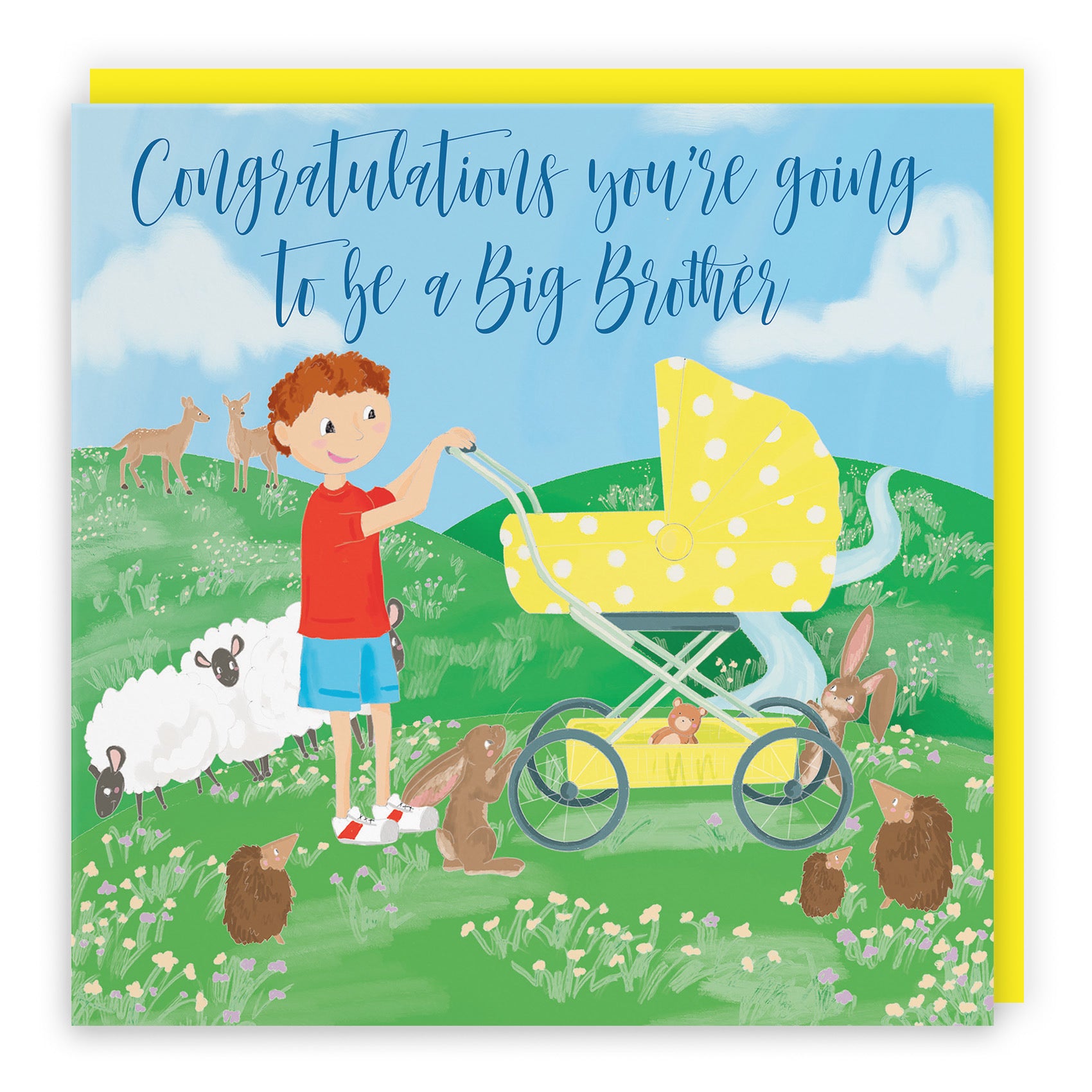 New Baby Big Brother Card Yellow Pram Countryside - Default Title (TH03398)