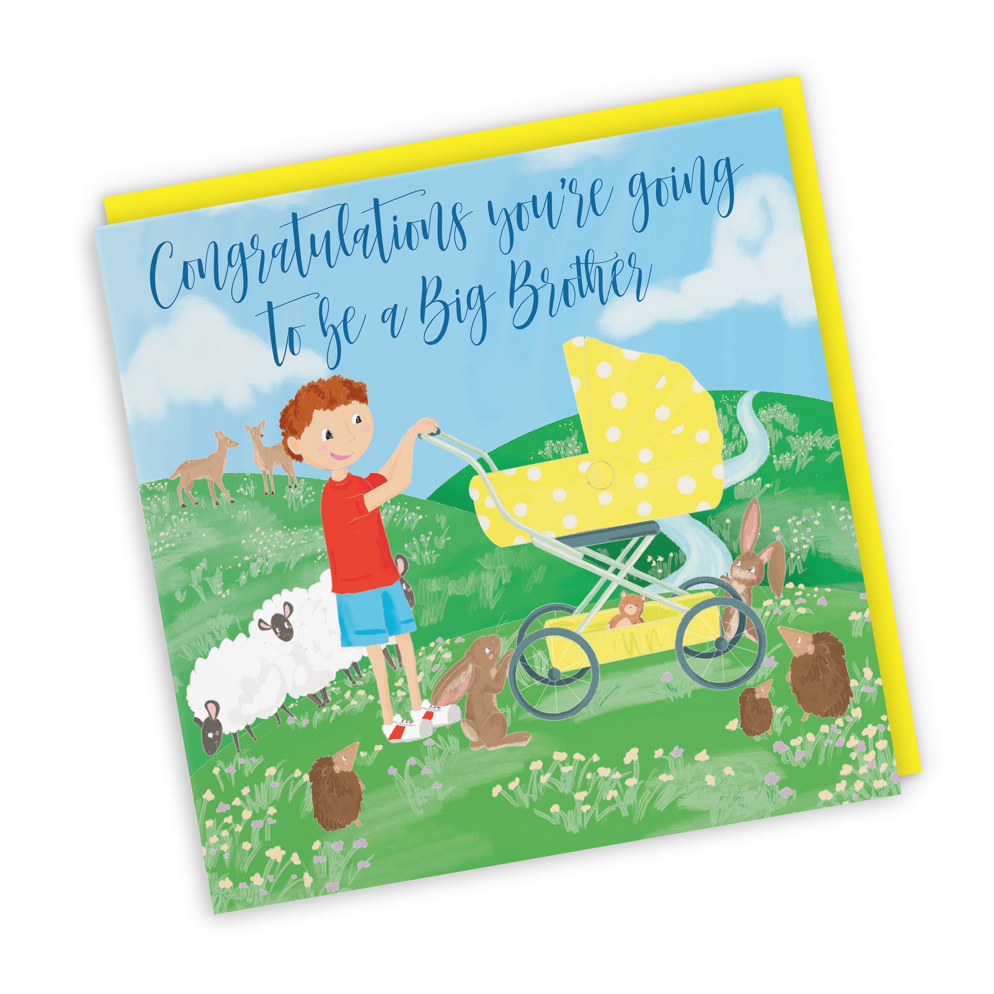 New Baby Big Brother Card Yellow Pram Countryside - Default Title (TH03398)