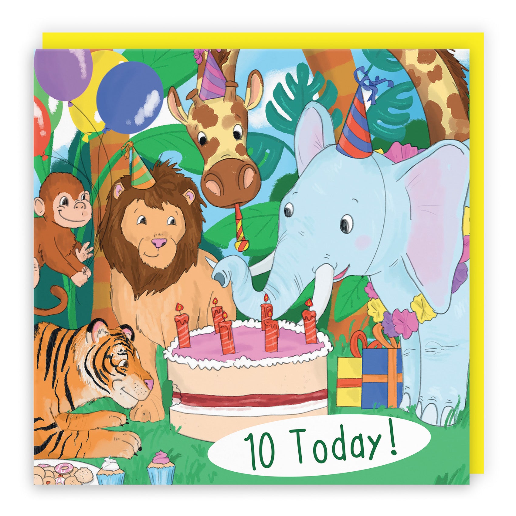 10th Birthday Jungle Animals Party Card Jungle - Default Title (TH03529)