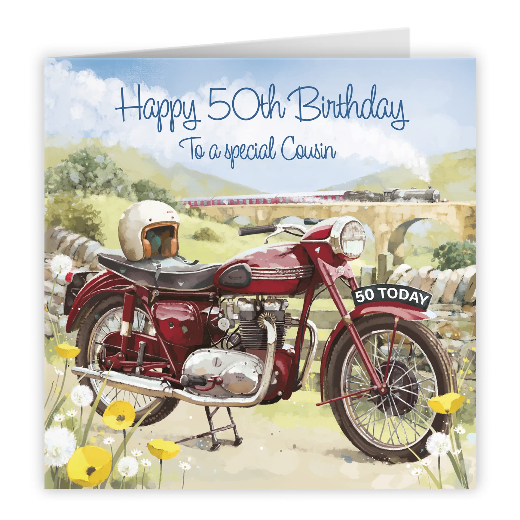 50th Cousin Male Birthday Card Vintage Motorbike Milo's Gallery