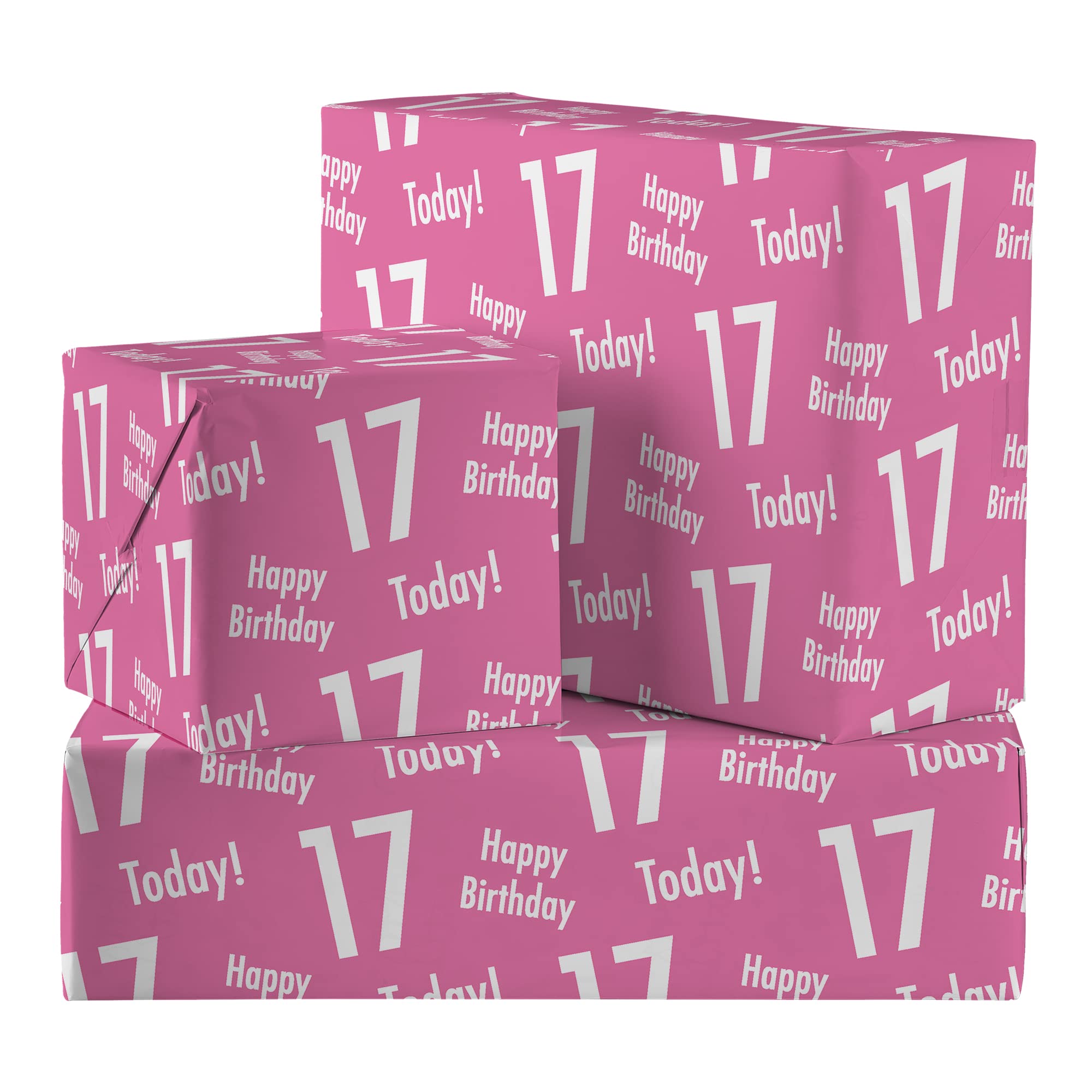 17th Birthday Pink Gift Wrap And Tags Urban Colour