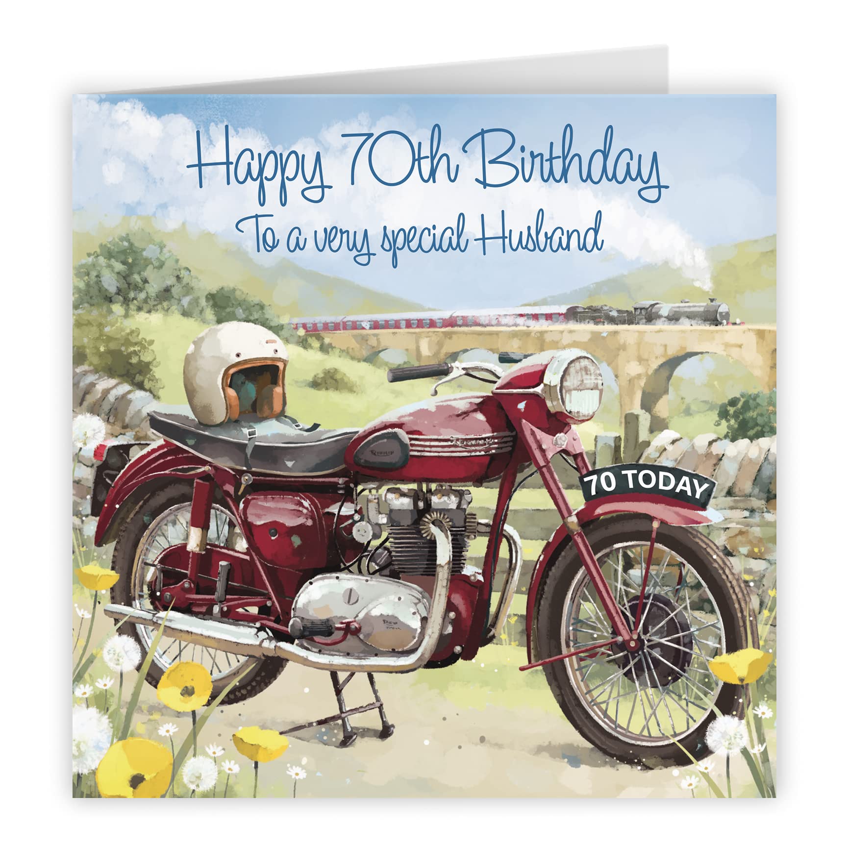 70th Husband Birthday Card Vintage Motorbike Milo's Gallery