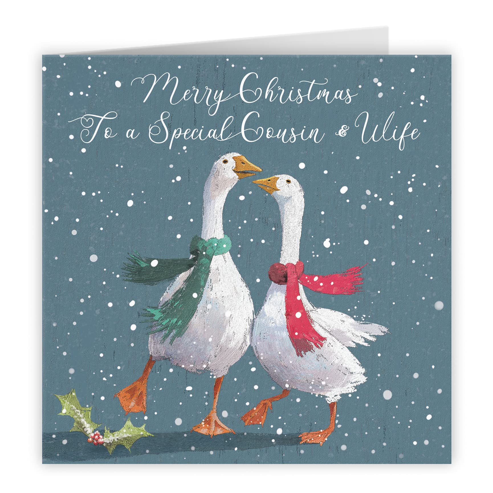 Cousin And Wife Festive Geese Christmas Card Milo's Gallery