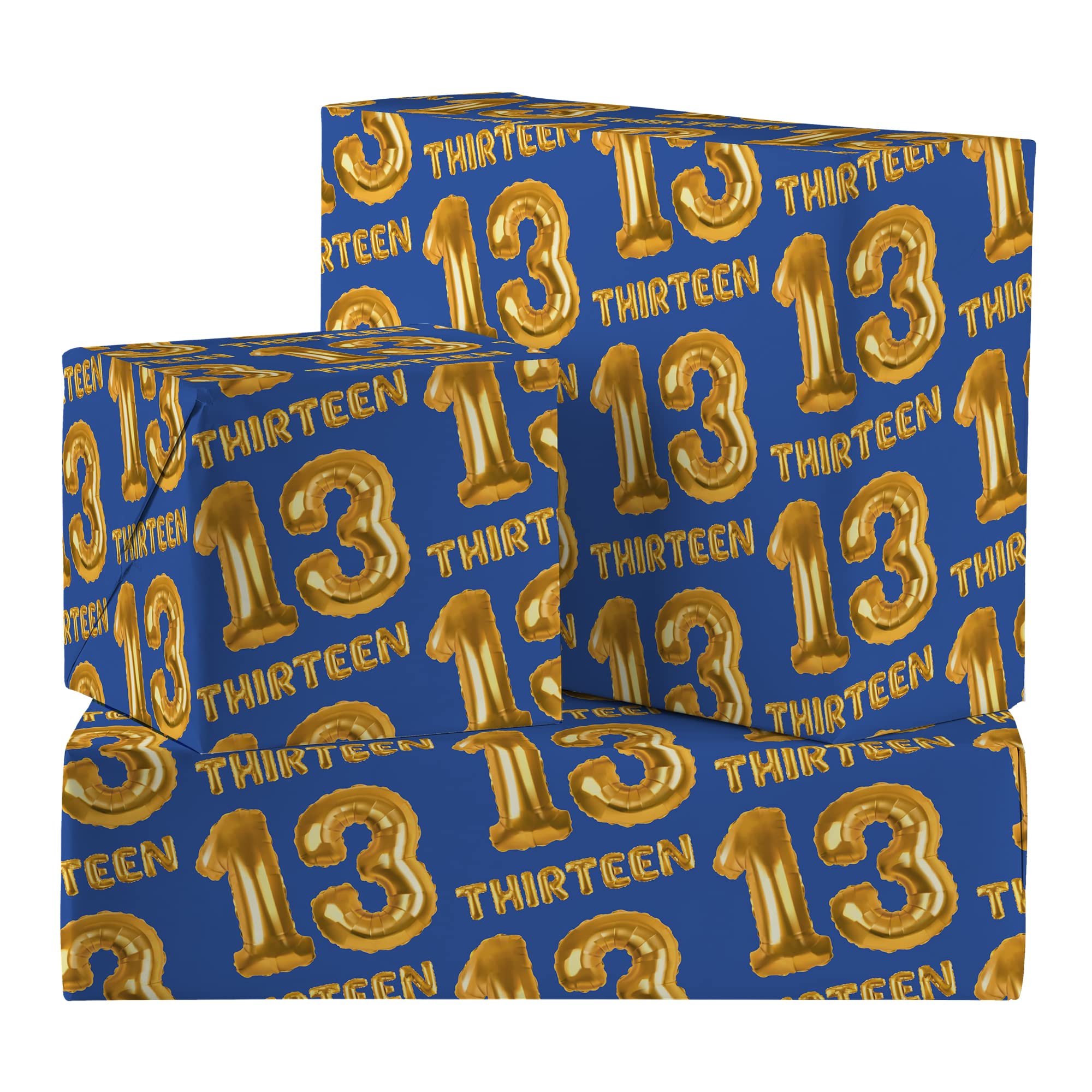 13th Birthday Blue Gift Wrap And Tags Balloon