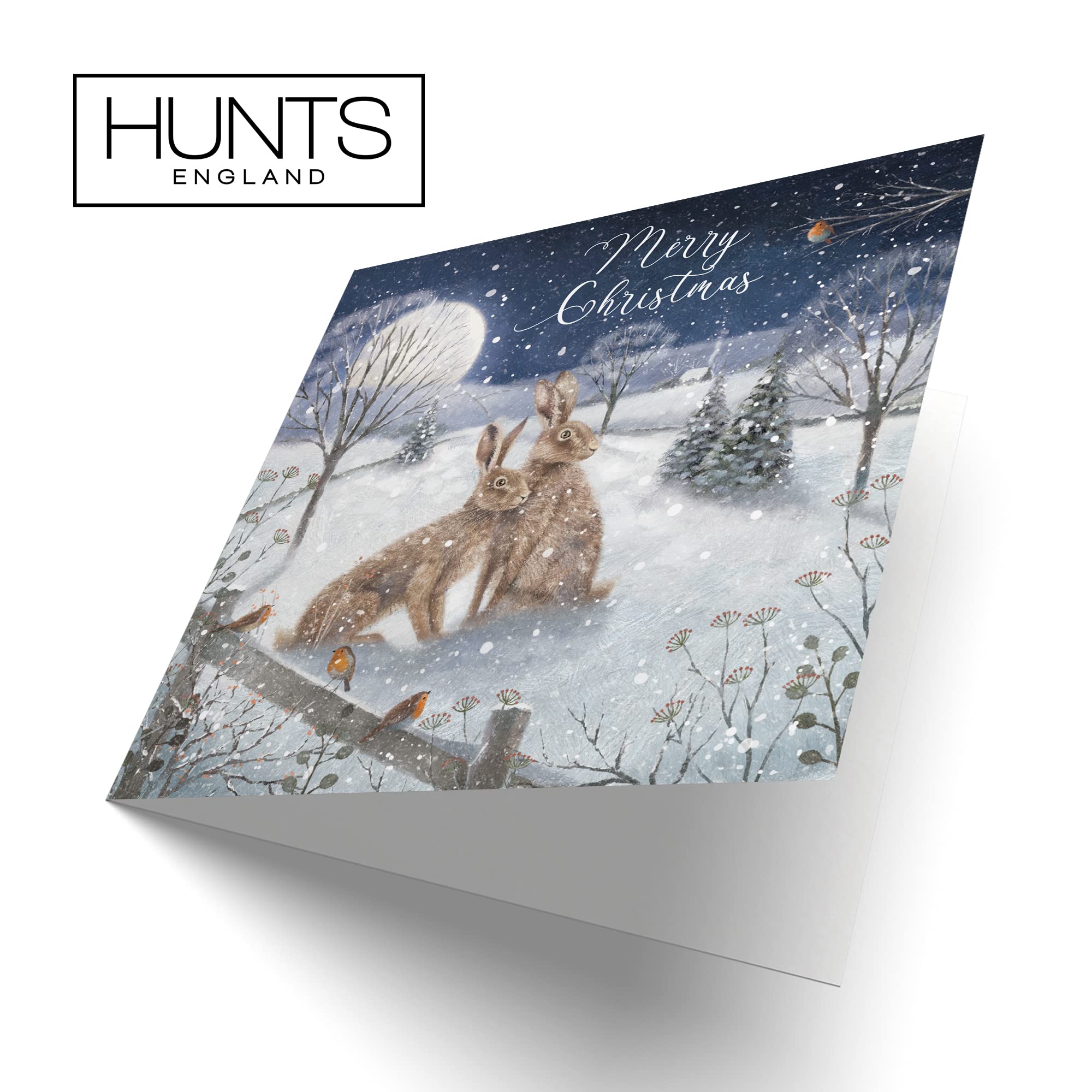 Open Single Christmas Card 'Snowy Hares' Milo's Gallery