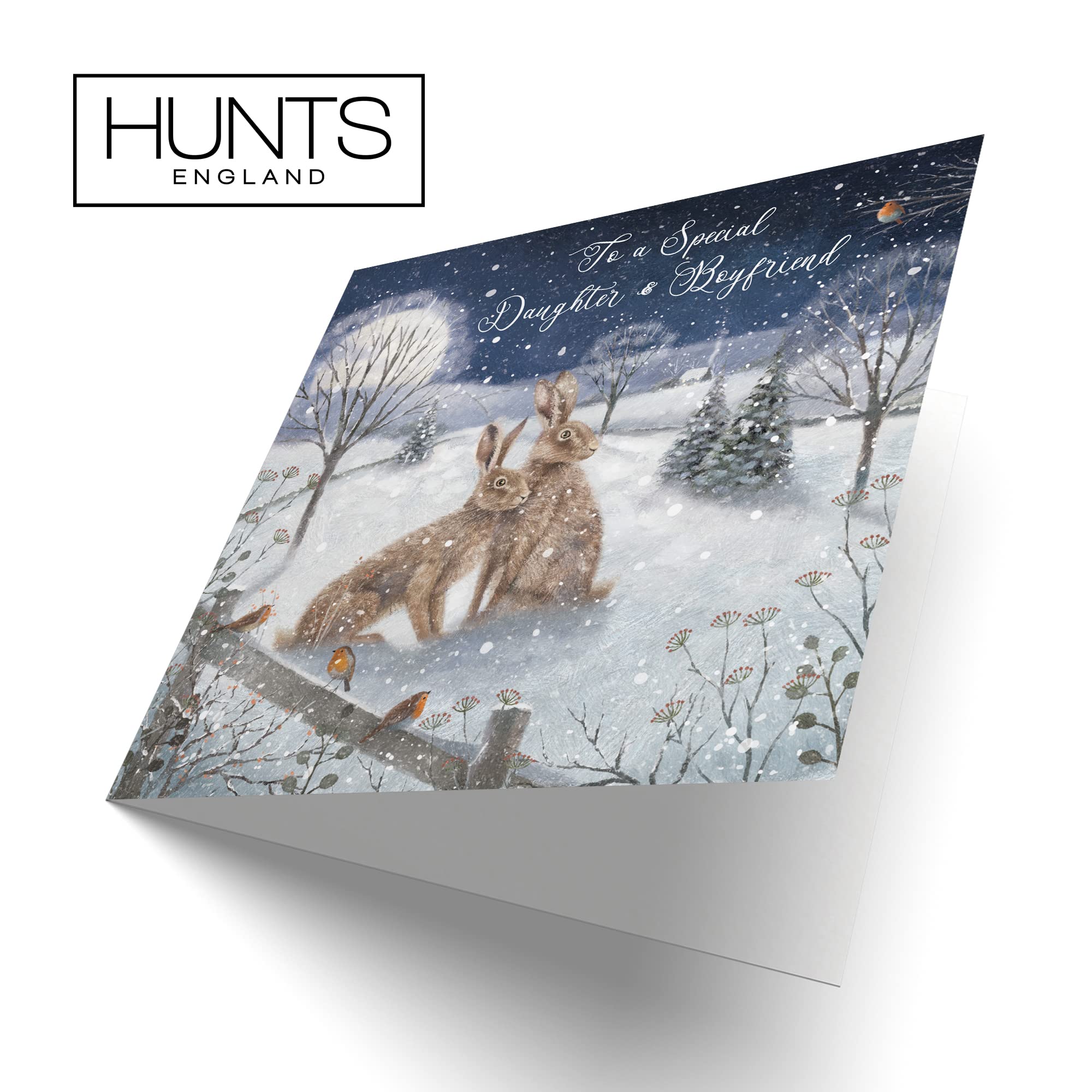 Daughter And Boyfriend Christmas Card 'Snowy Hares' Milo's Gallery