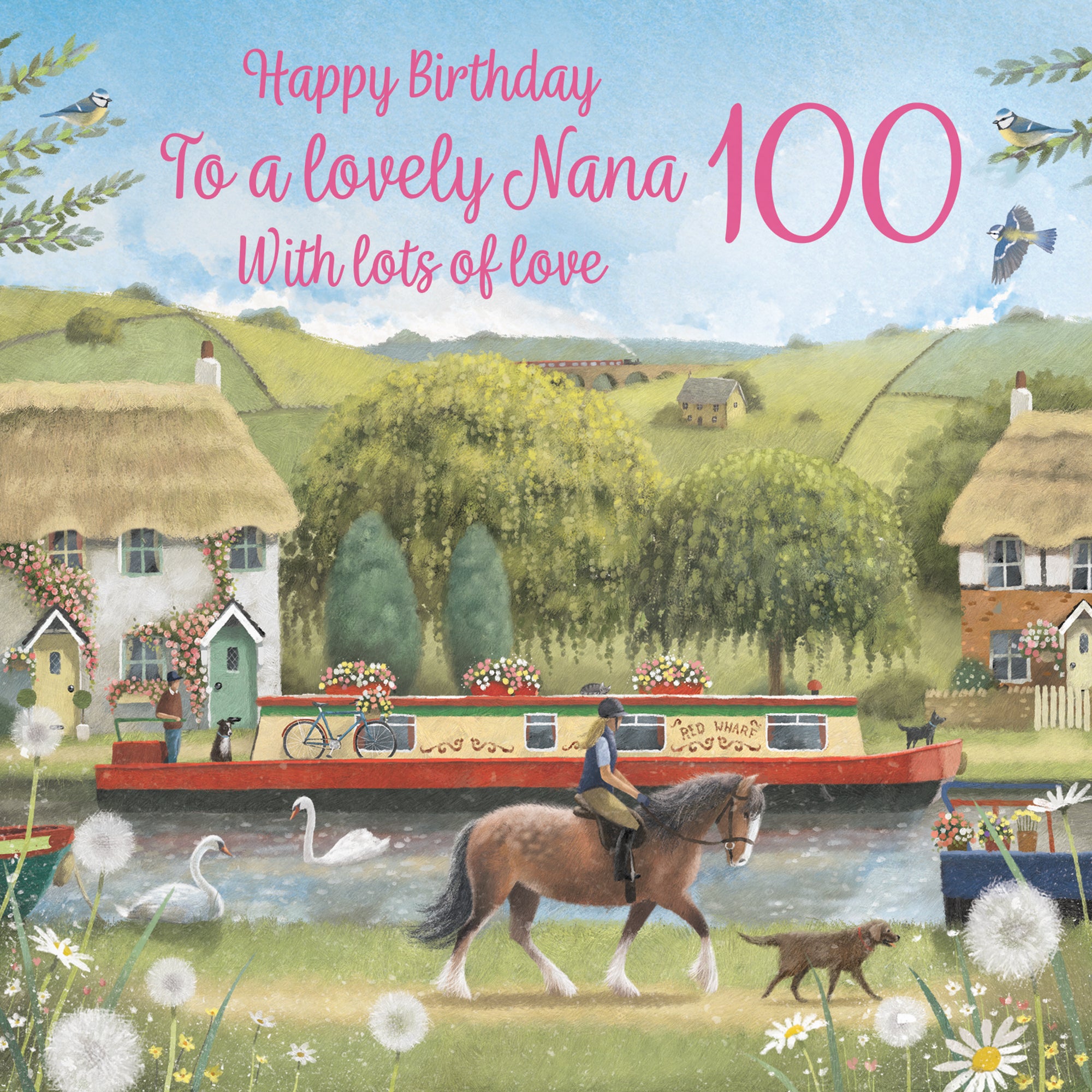 100th Nana Canal Narrowboat Birthday Card Horse Riding Milo's Gallery