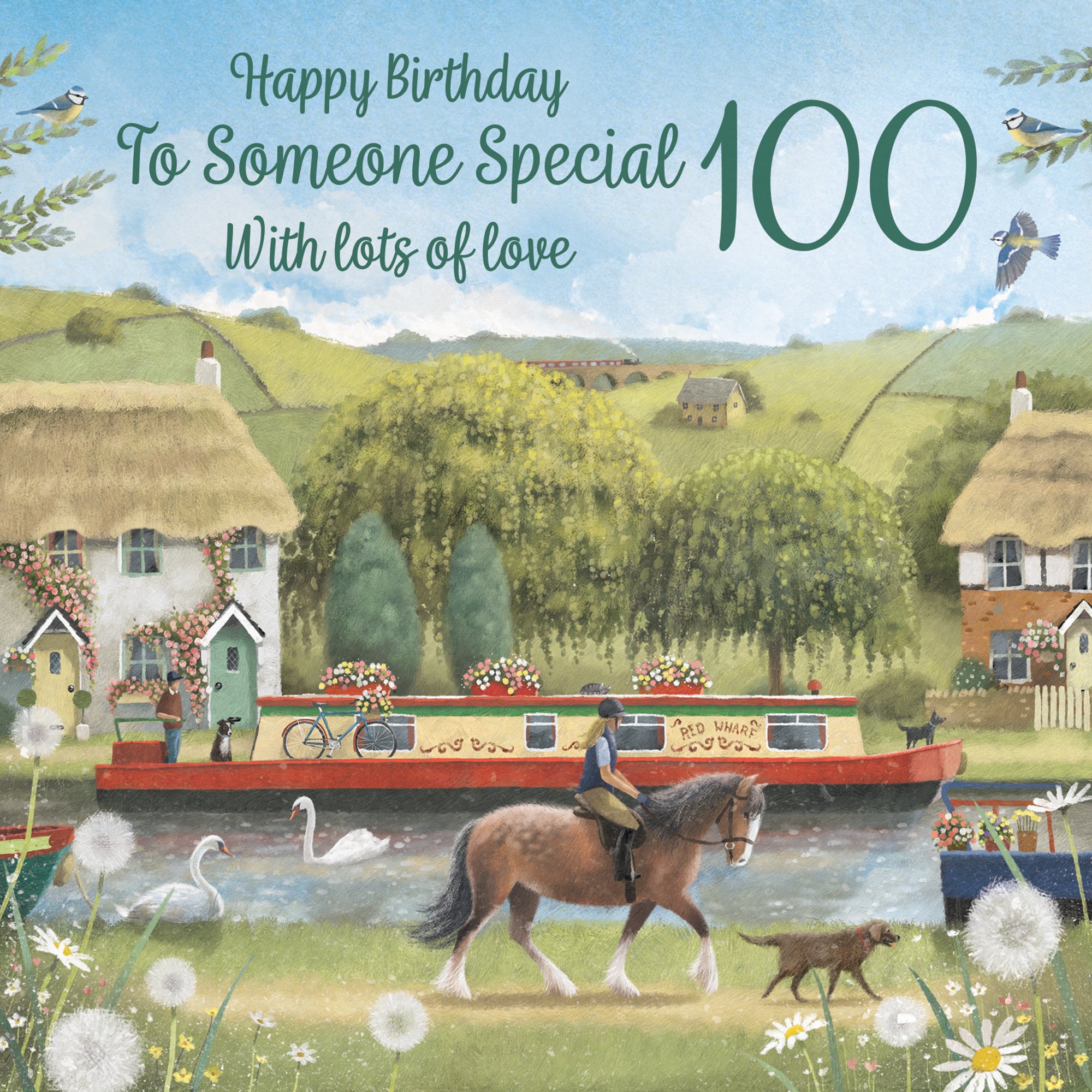 100th Someone Special Canal Narrowboat Birthday Card Horse Riding Milo's Gallery