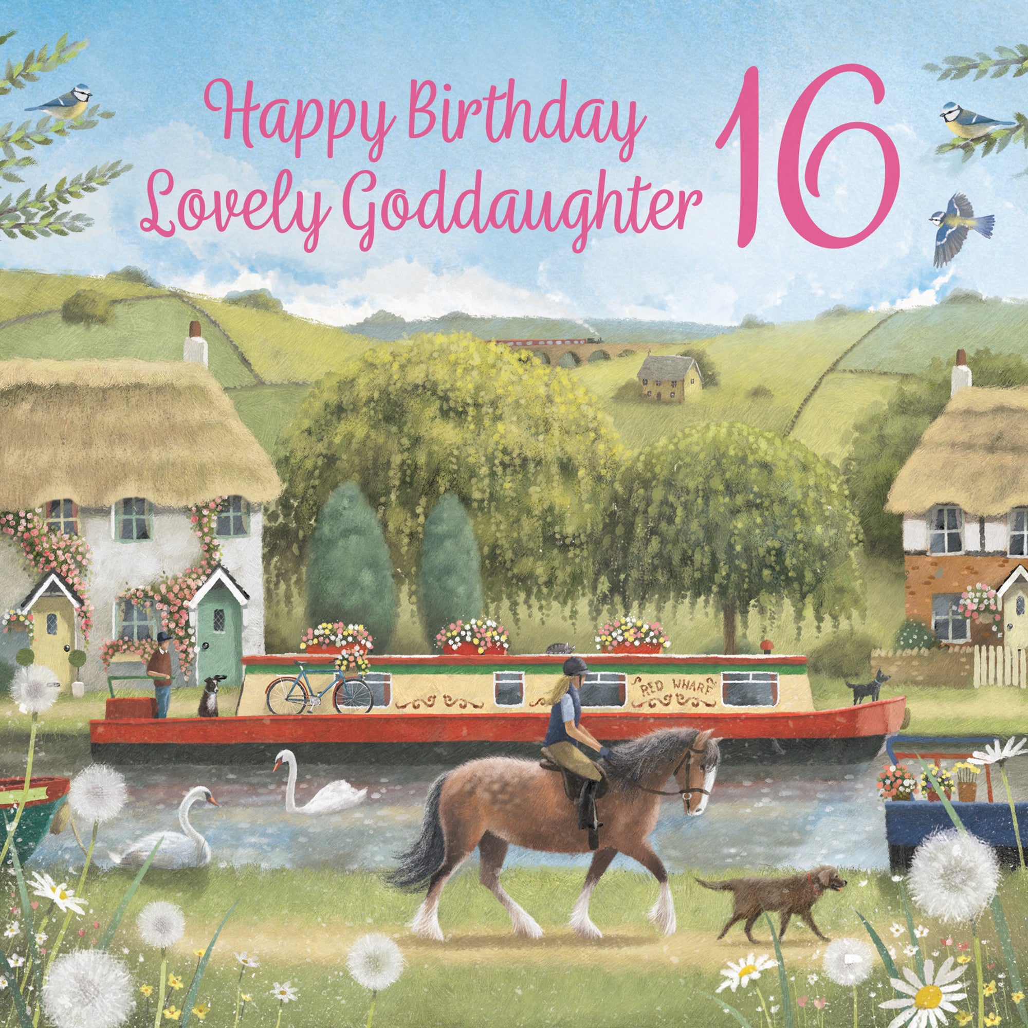 16th Goddaughter Canal Narrowboat Birthday Card Horse Riding Milo's Gallery