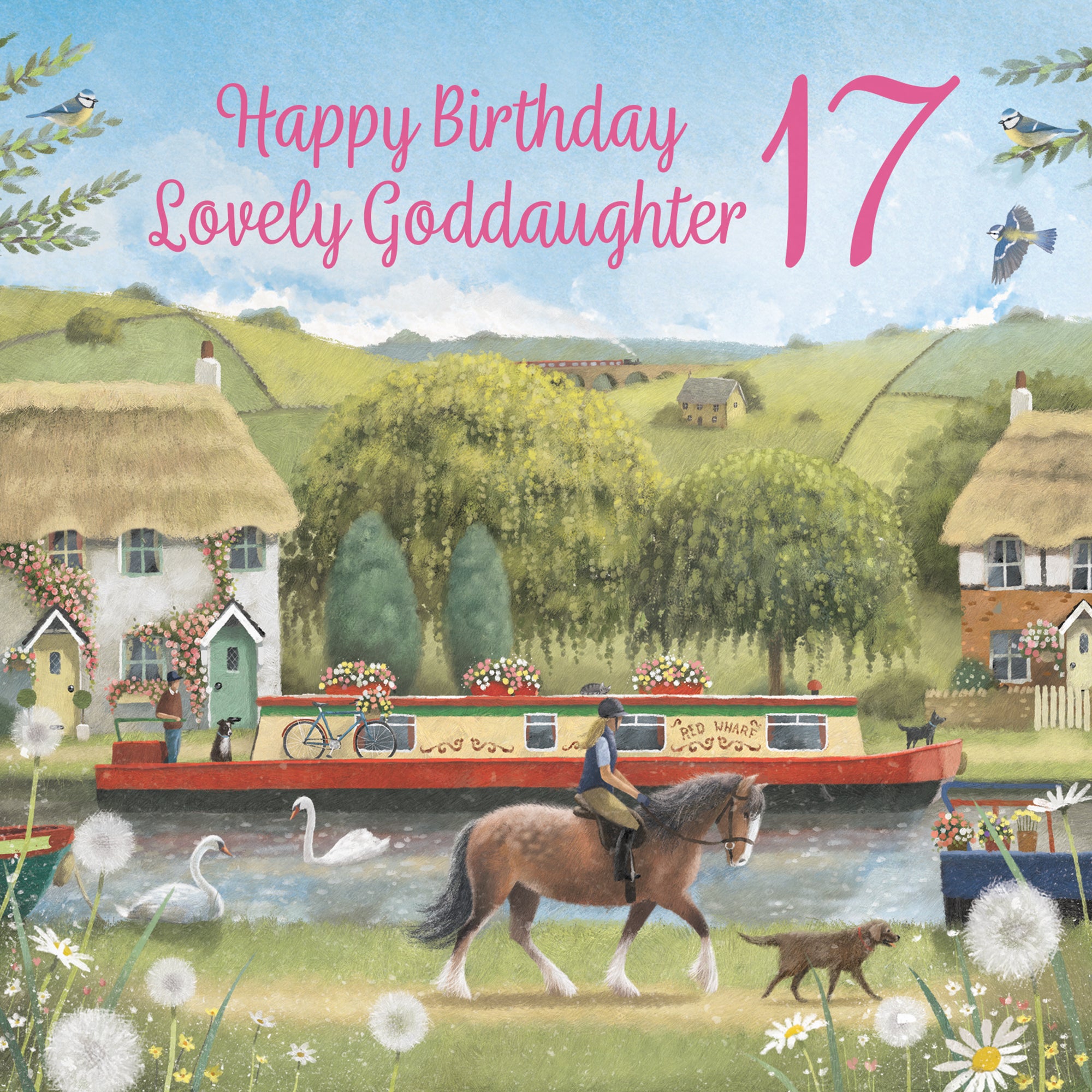 17th Goddaughter Canal Narrowboat Birthday Card Horse Riding Milo's Gallery