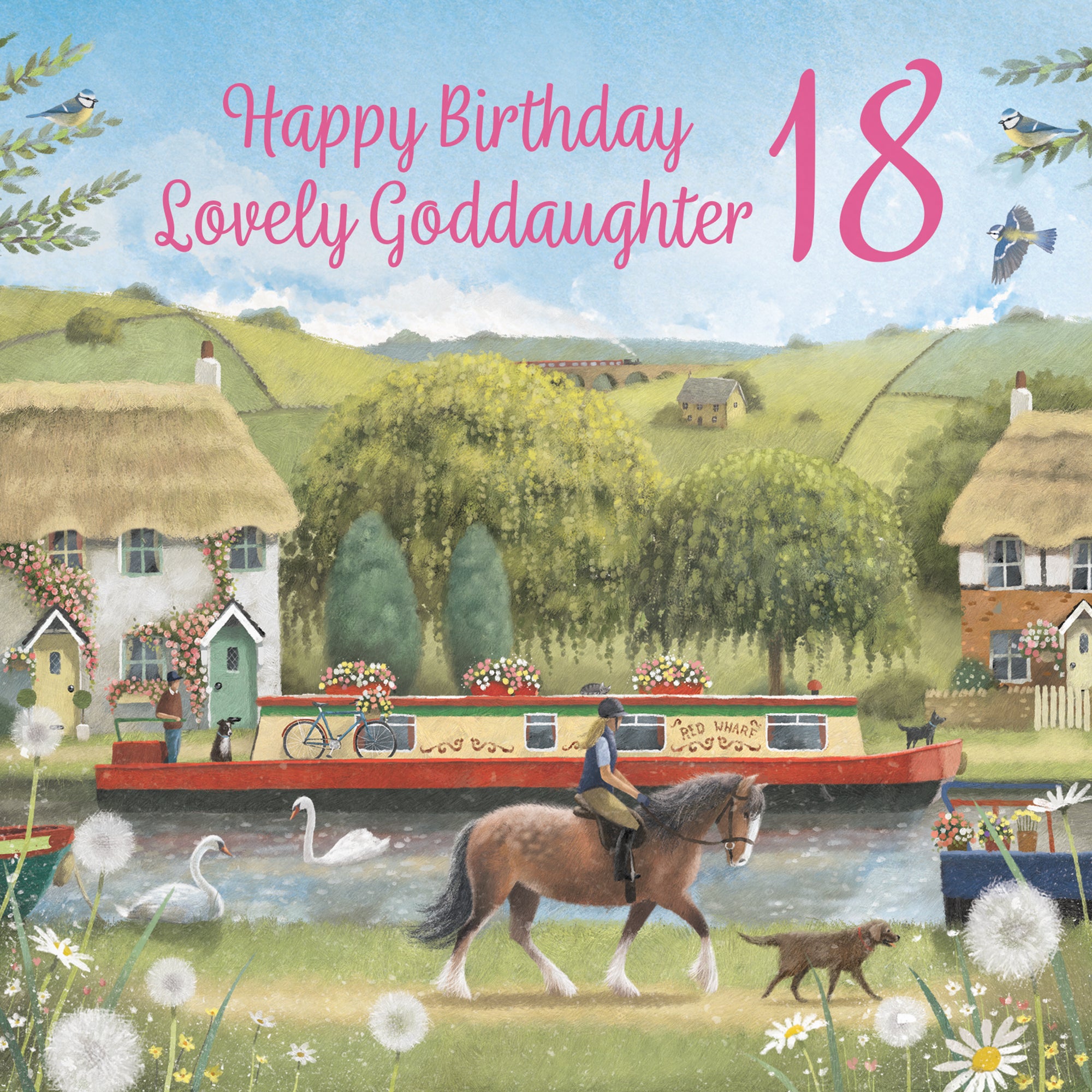 18th Goddaughter Canal Narrowboat Birthday Card Horse Riding Milo's Gallery