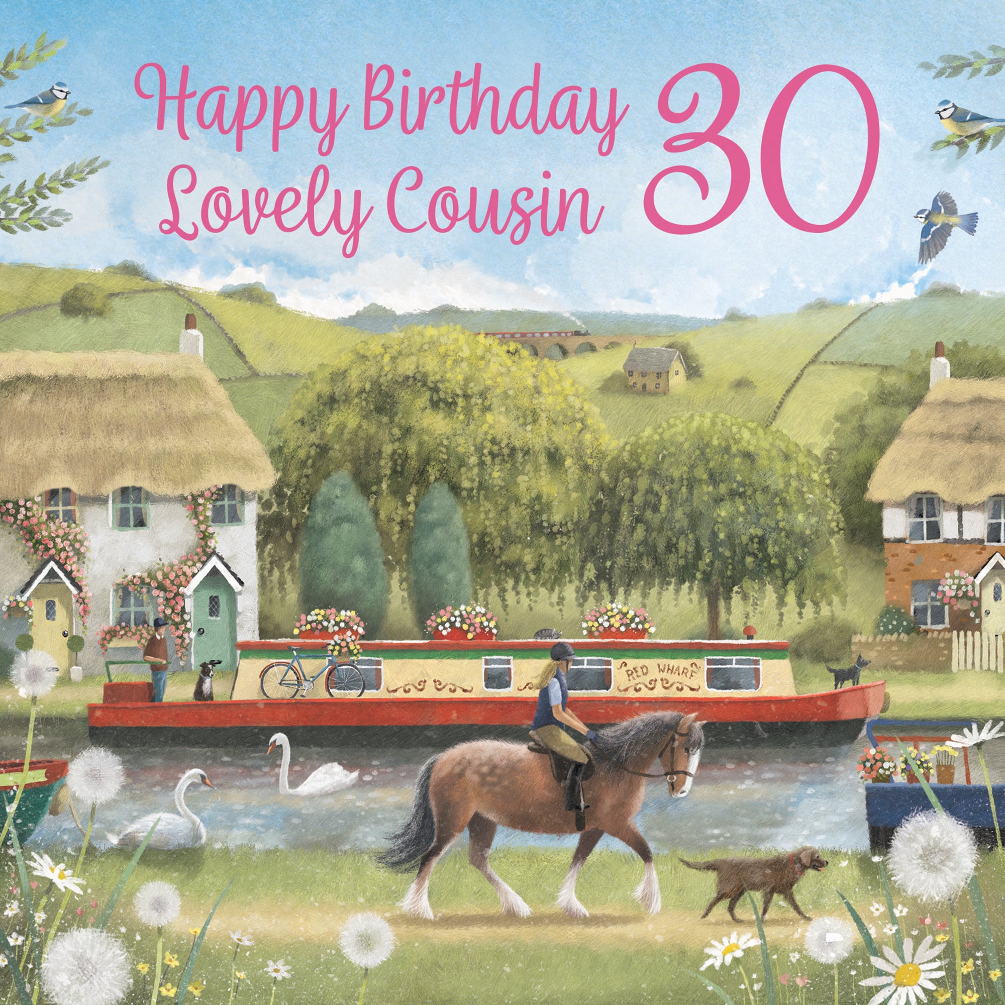 30th Cousin Canal Narrowboat Birthday Card Horse Riding Milo's Gallery