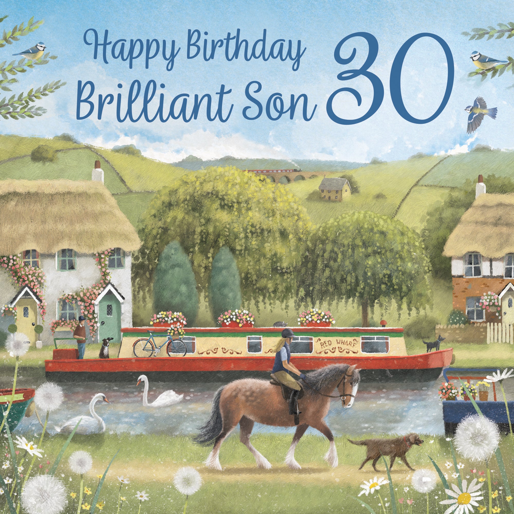 30th Son Canal Narrowboat Birthday Card Horse Riding Milo's Gallery