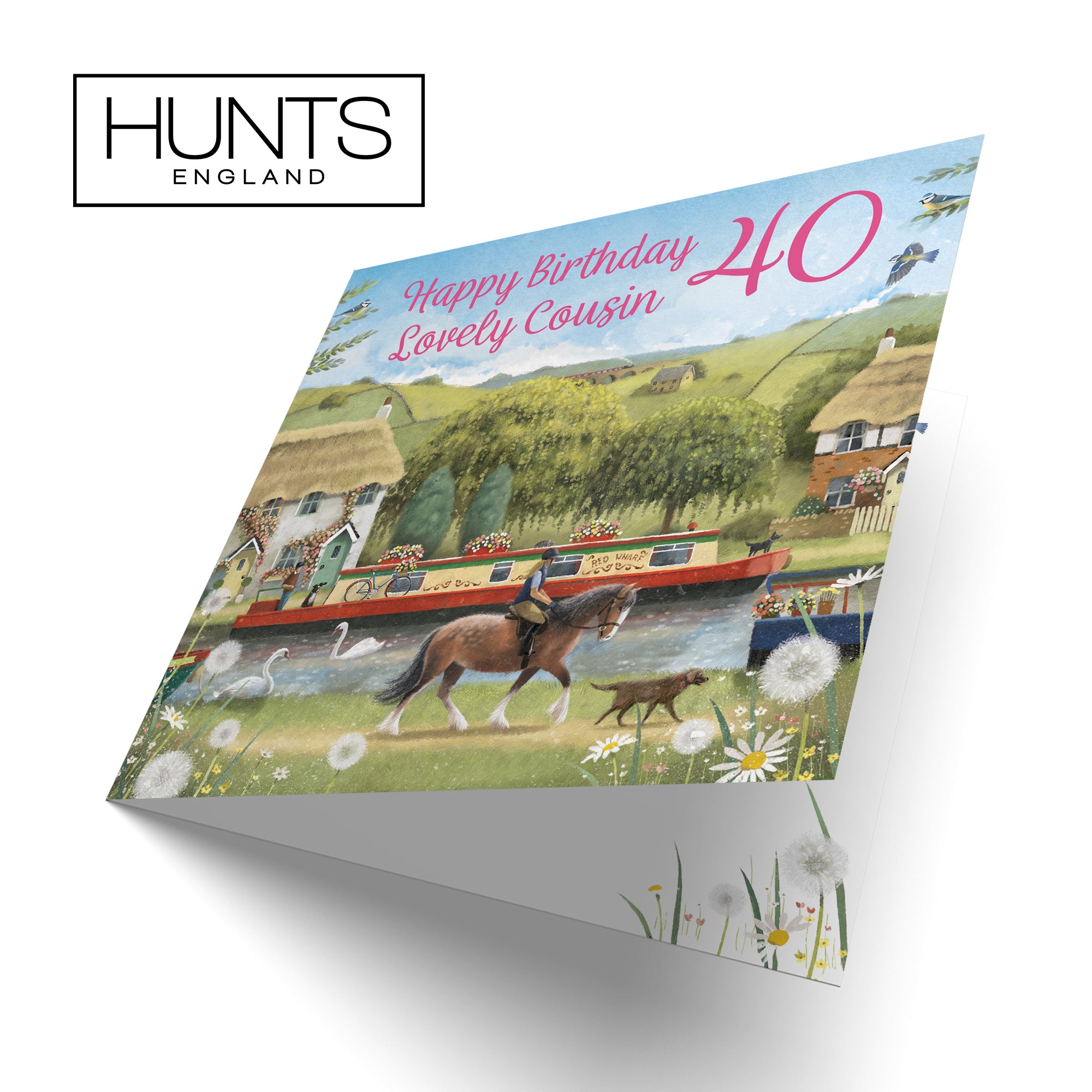 40th Cousin Canal Narrowboat Birthday Card Horse Riding Milo's Gallery