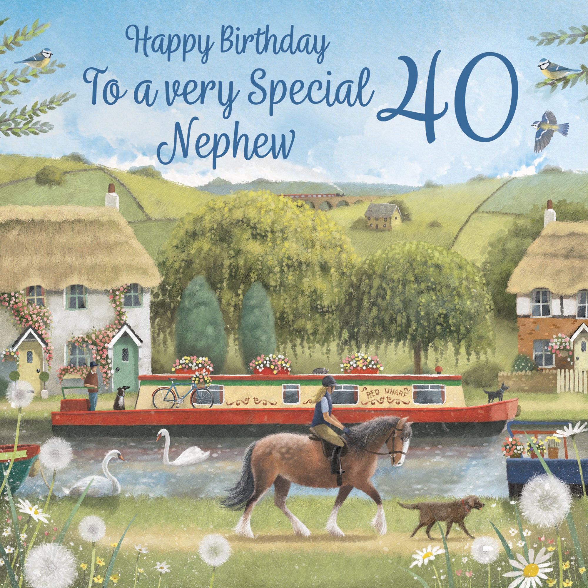 40th Nephew Canal Narrowboat Birthday Card Horse Riding Milo's Gallery