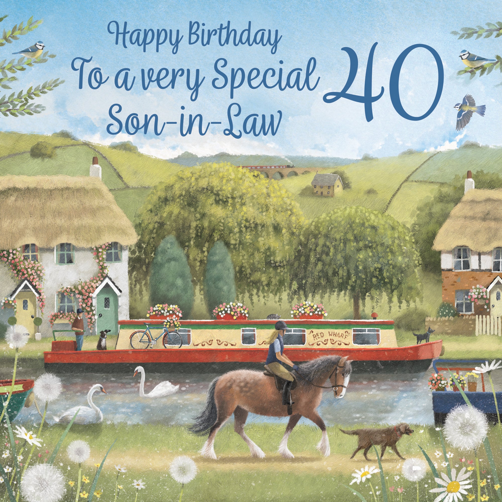 40th Son-in-Law Canal Narrowboat Birthday Card Horse Riding Milo's Gallery