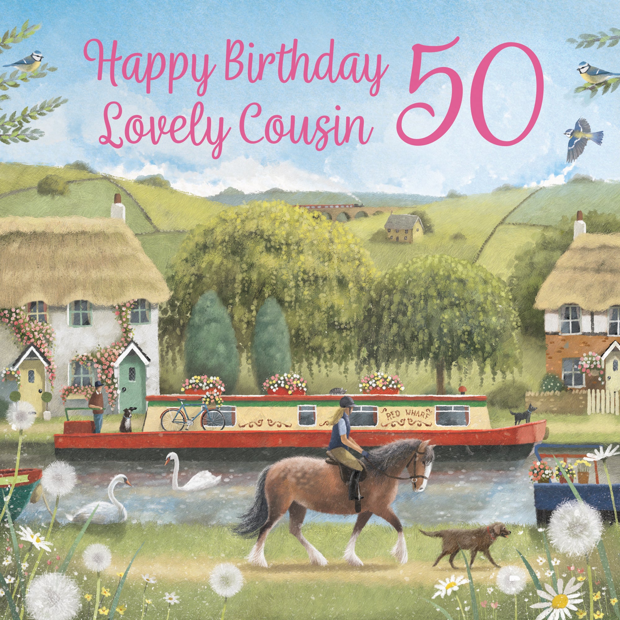 50th Cousin Canal Narrowboat Birthday Card Horse Riding Milo's Gallery