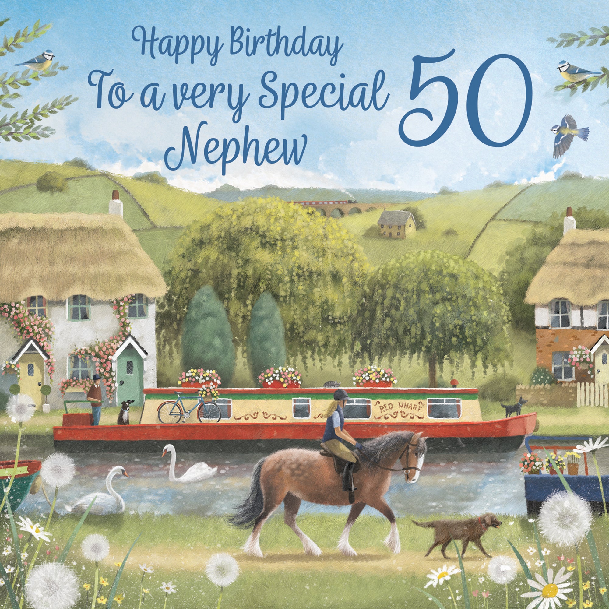 50th Nephew Canal Narrowboat Birthday Card Horse Riding Milo's Gallery