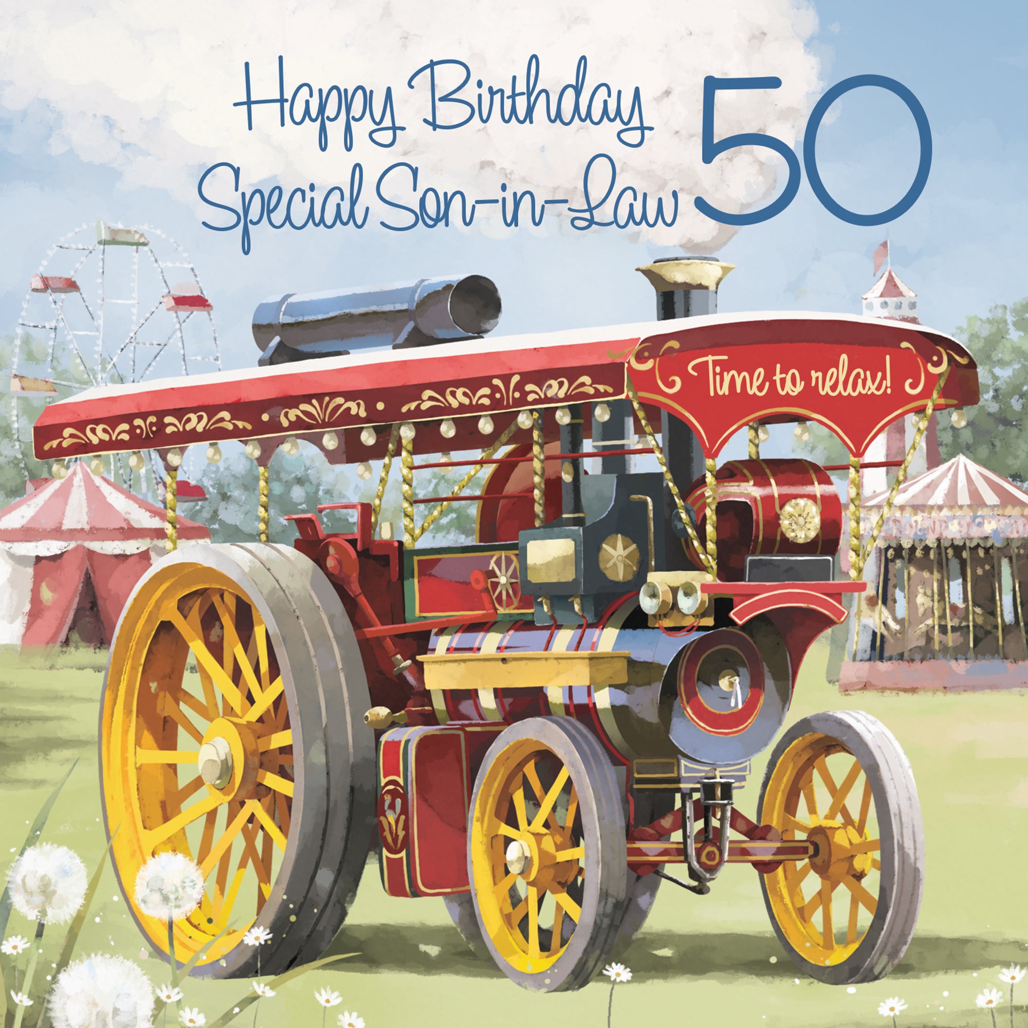 50th Son-in-Law Traction Engine Birthday Card Steam Tractor Milo's Gallery