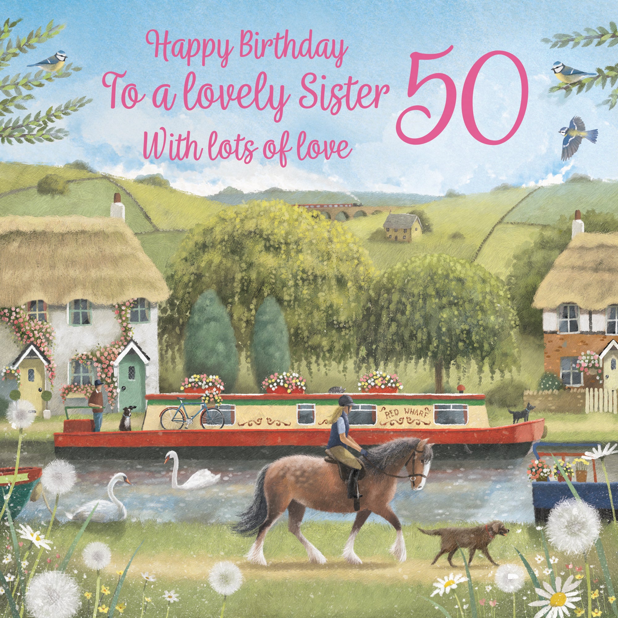 50th Sister Canal Narrowboat Birthday Card Horse Riding Milo's Gallery