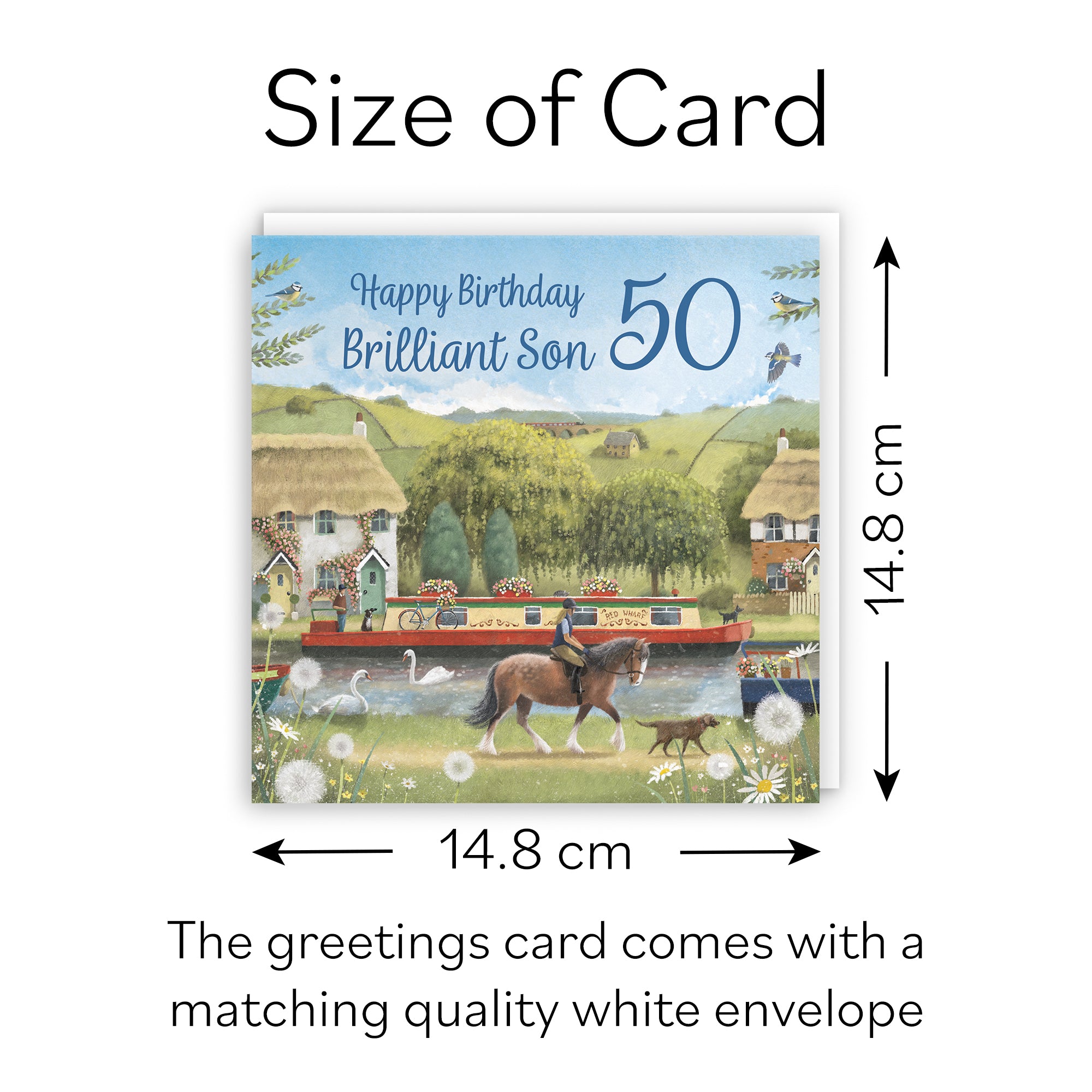 50th Son Canal Narrowboat Birthday Card Horse Riding Milo's Gallery