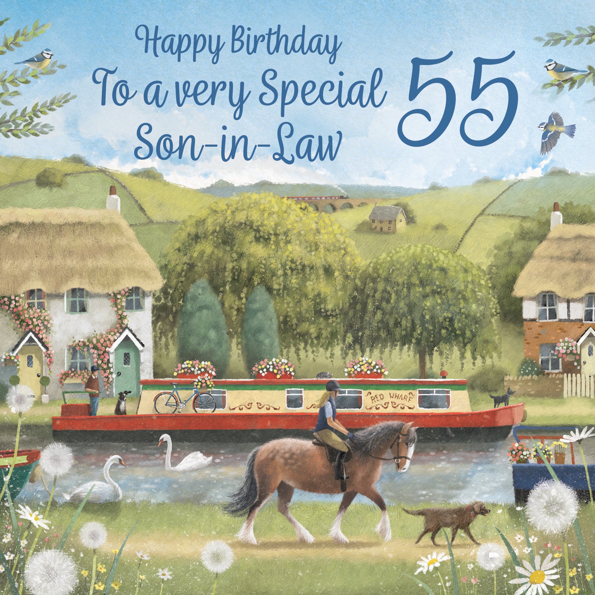 55th Son-in-Law Canal Narrowboat Birthday Card Horse Riding Milo's Gallery