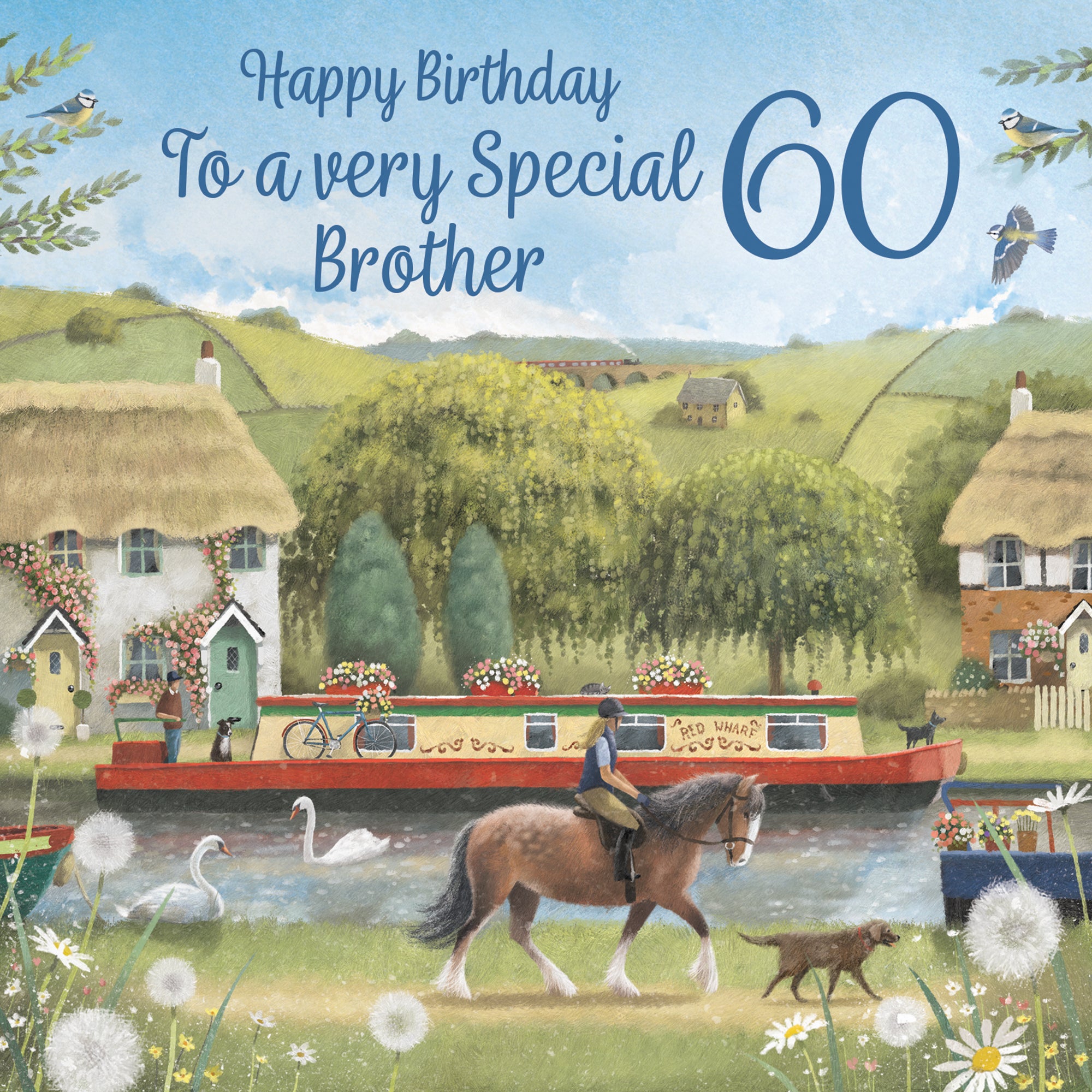 60th Brother Canal Narrowboat Birthday Card Horse Riding Milo's Gallery