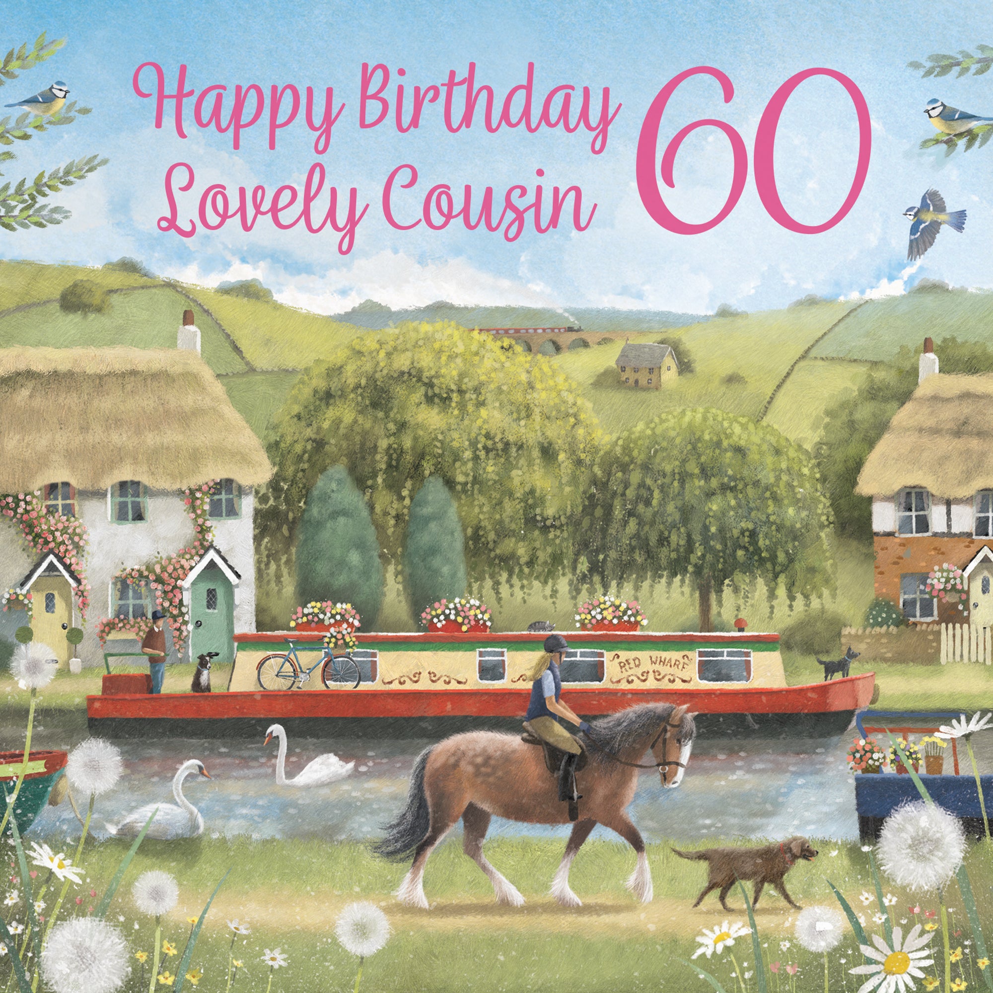 60th Cousin Canal Narrowboat Birthday Card Horse Riding Milo's Gallery