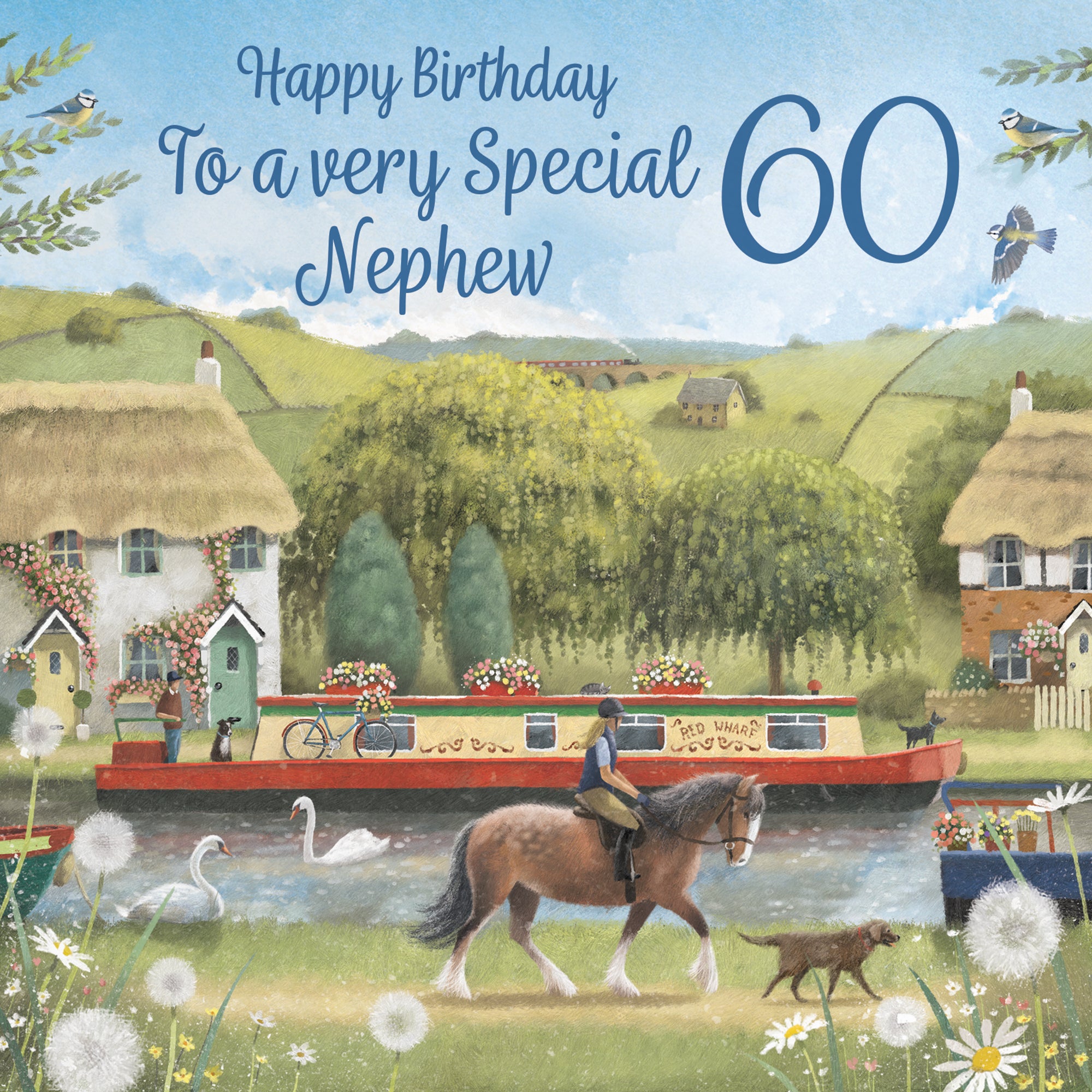 60th Nephew Canal Narrowboat Birthday Card Horse Riding Milo's Gallery