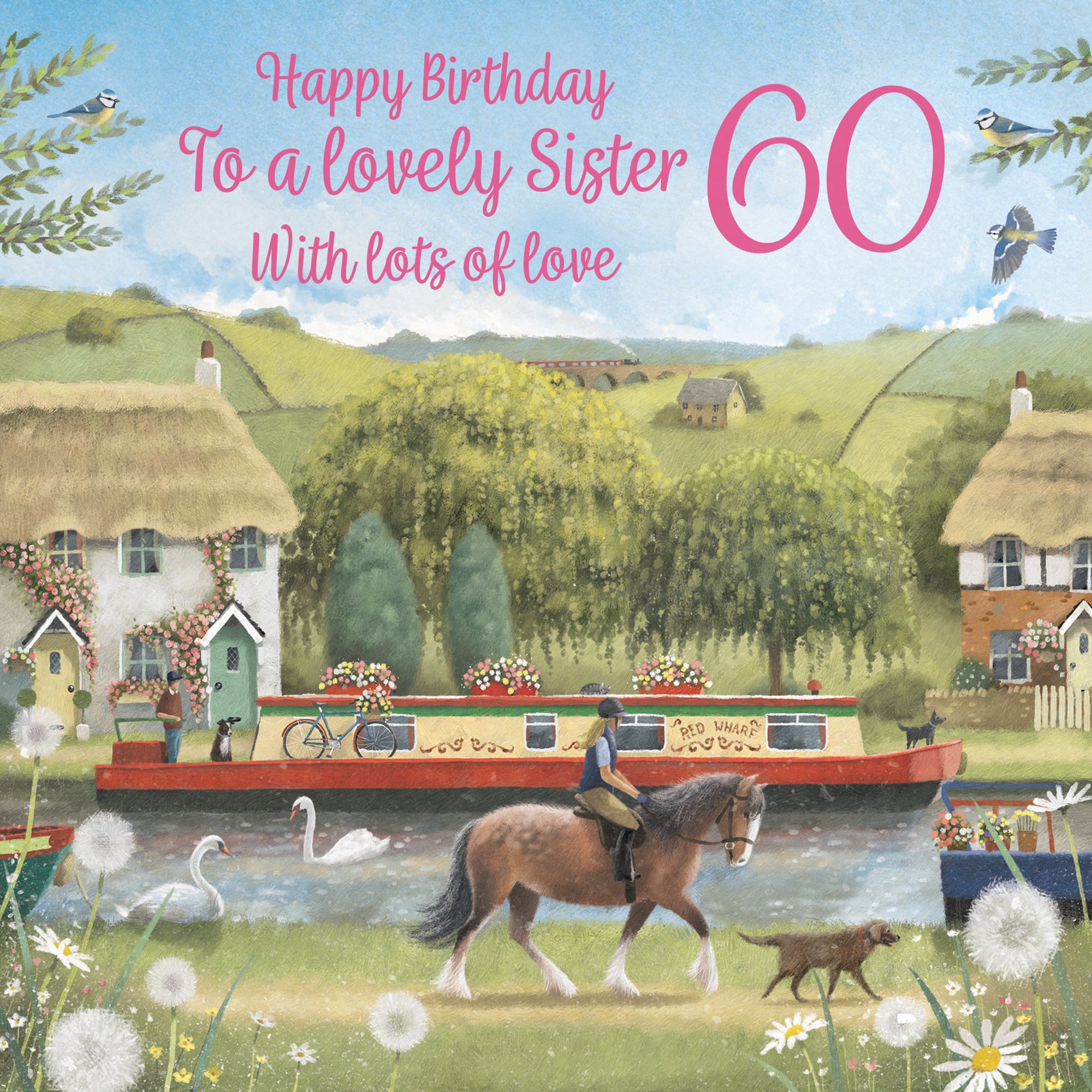 60th Sister Canal Narrowboat Birthday Card Horse Riding Milo's Gallery