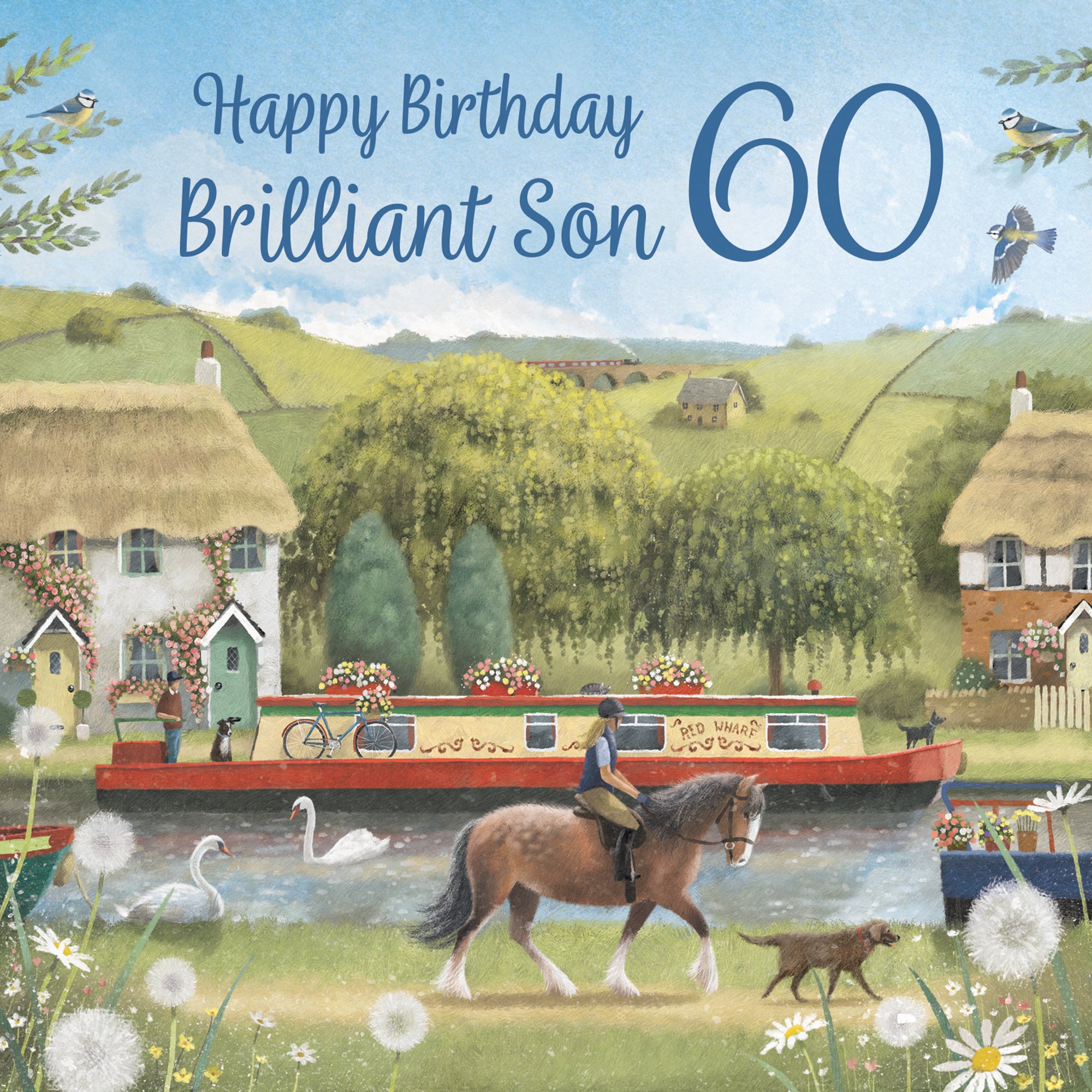 60th Son Canal Narrowboat Birthday Card Horse Riding Milo's Gallery