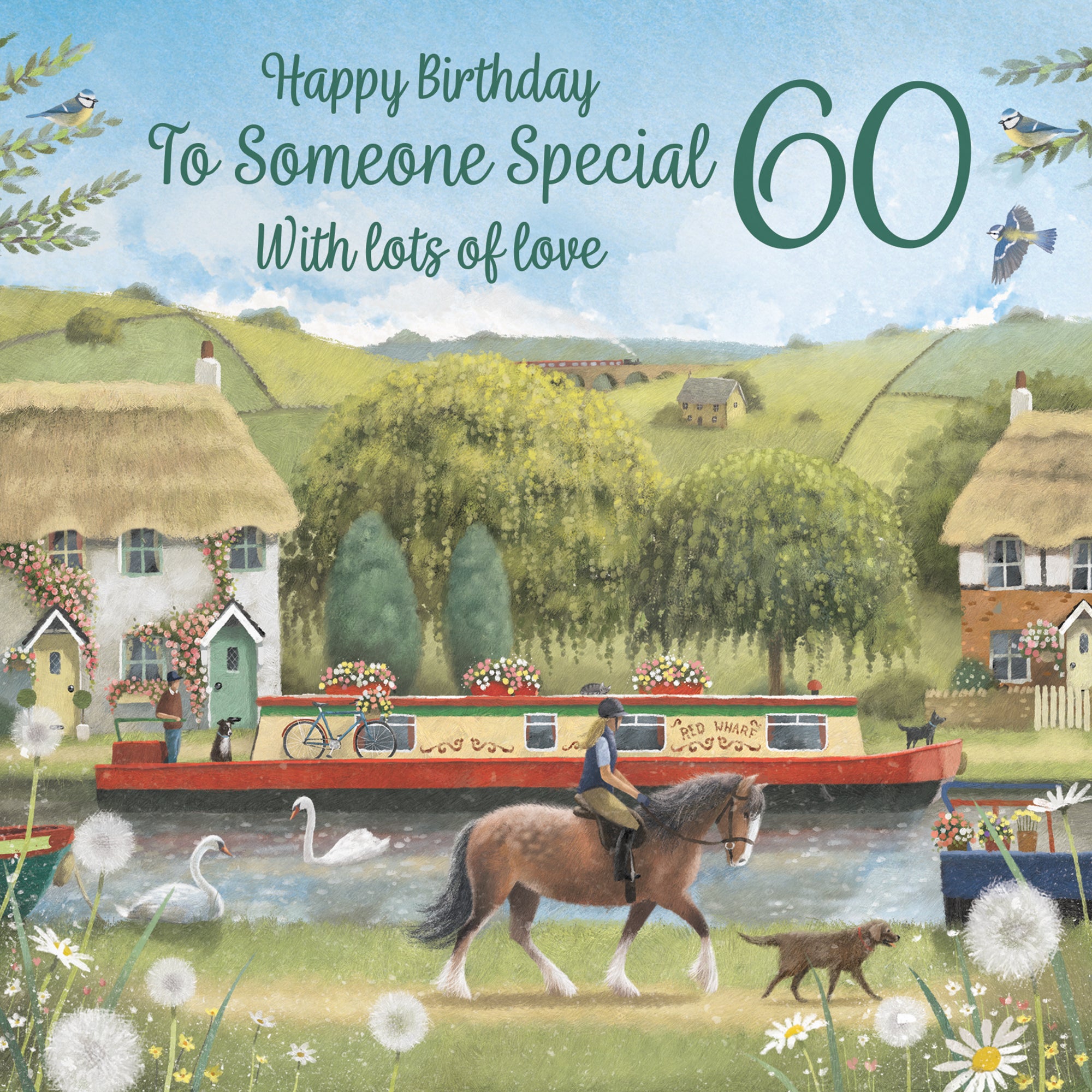 60th Someone Special Canal Narrowboat Birthday Card Horse Riding Milo's Gallery